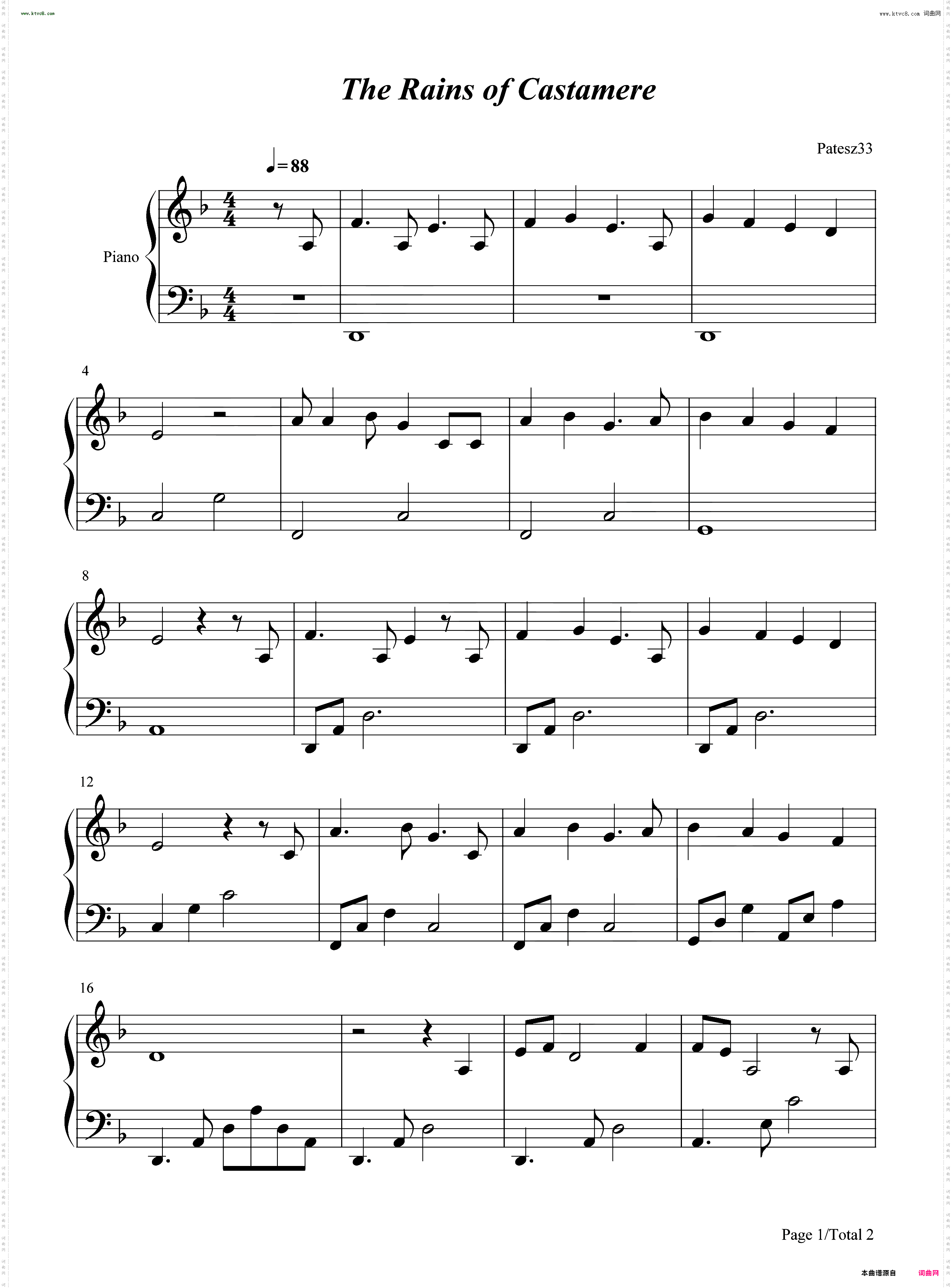 The Rains of Castamere_简单版-权力的游戏凄绝神曲