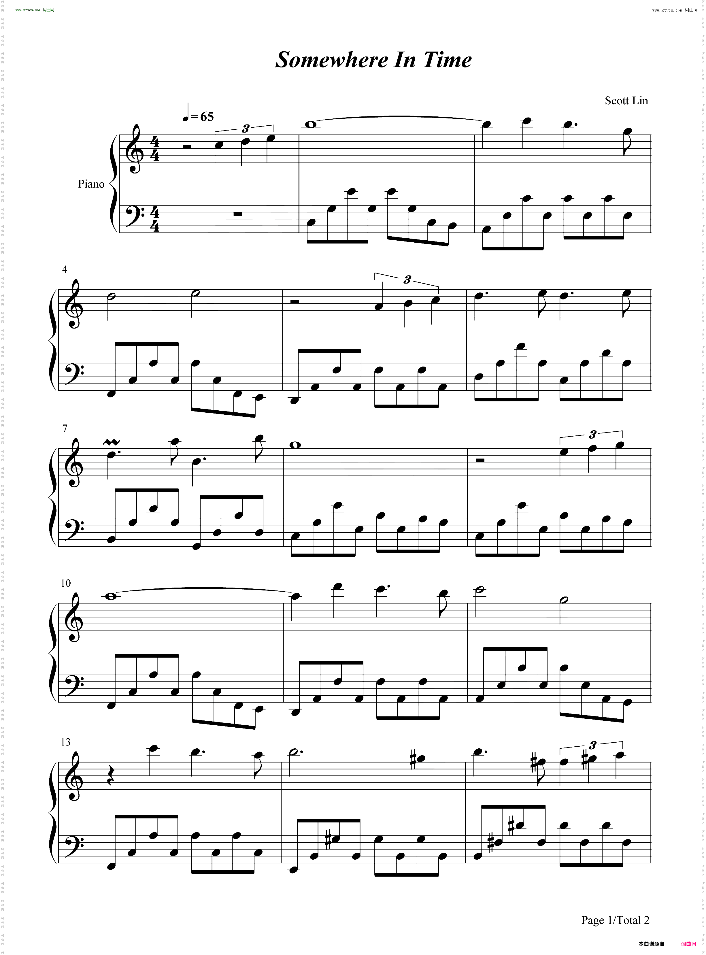 Somewhere in Time_C调简单版