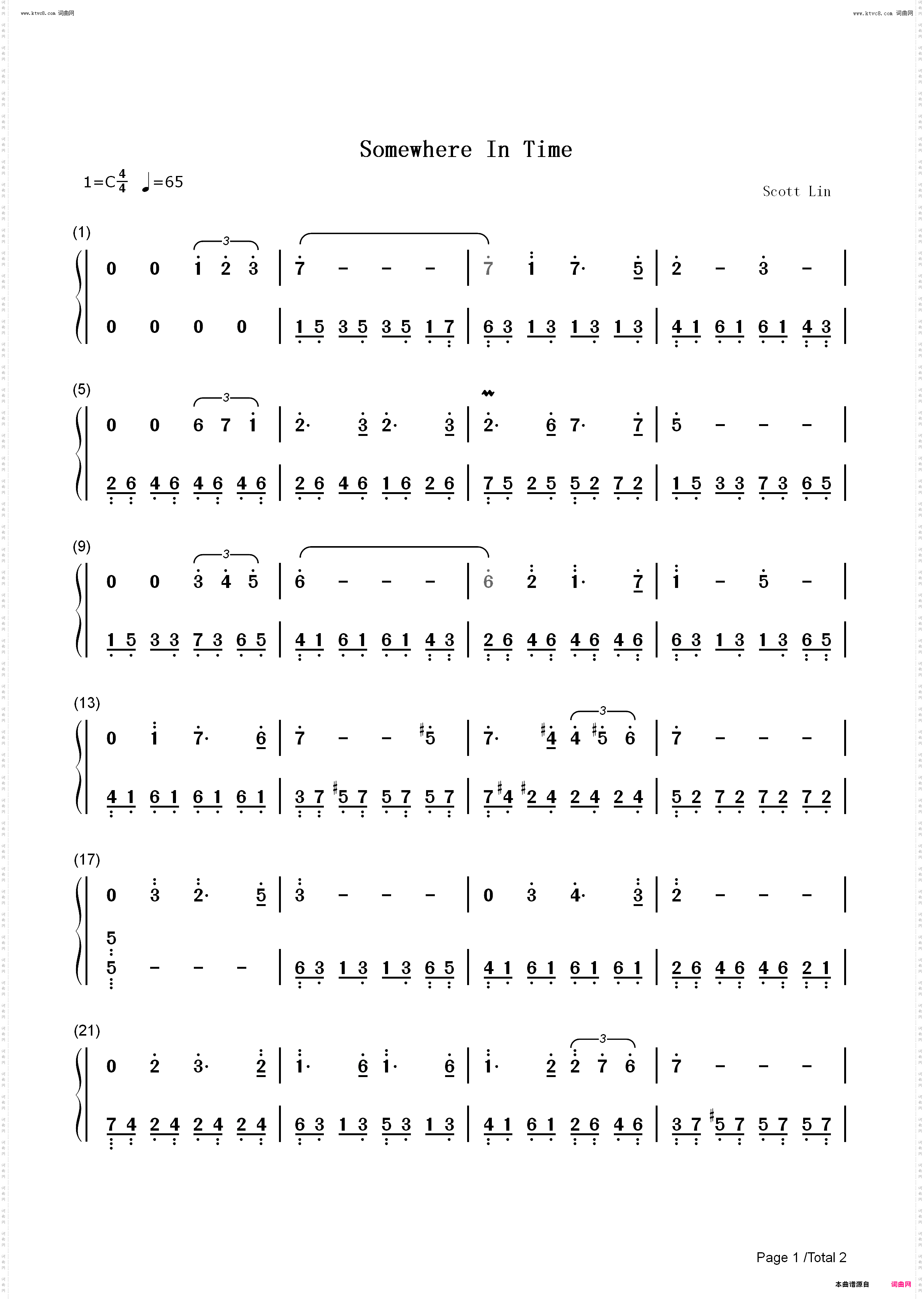 Somewhere in Time_C调简单版