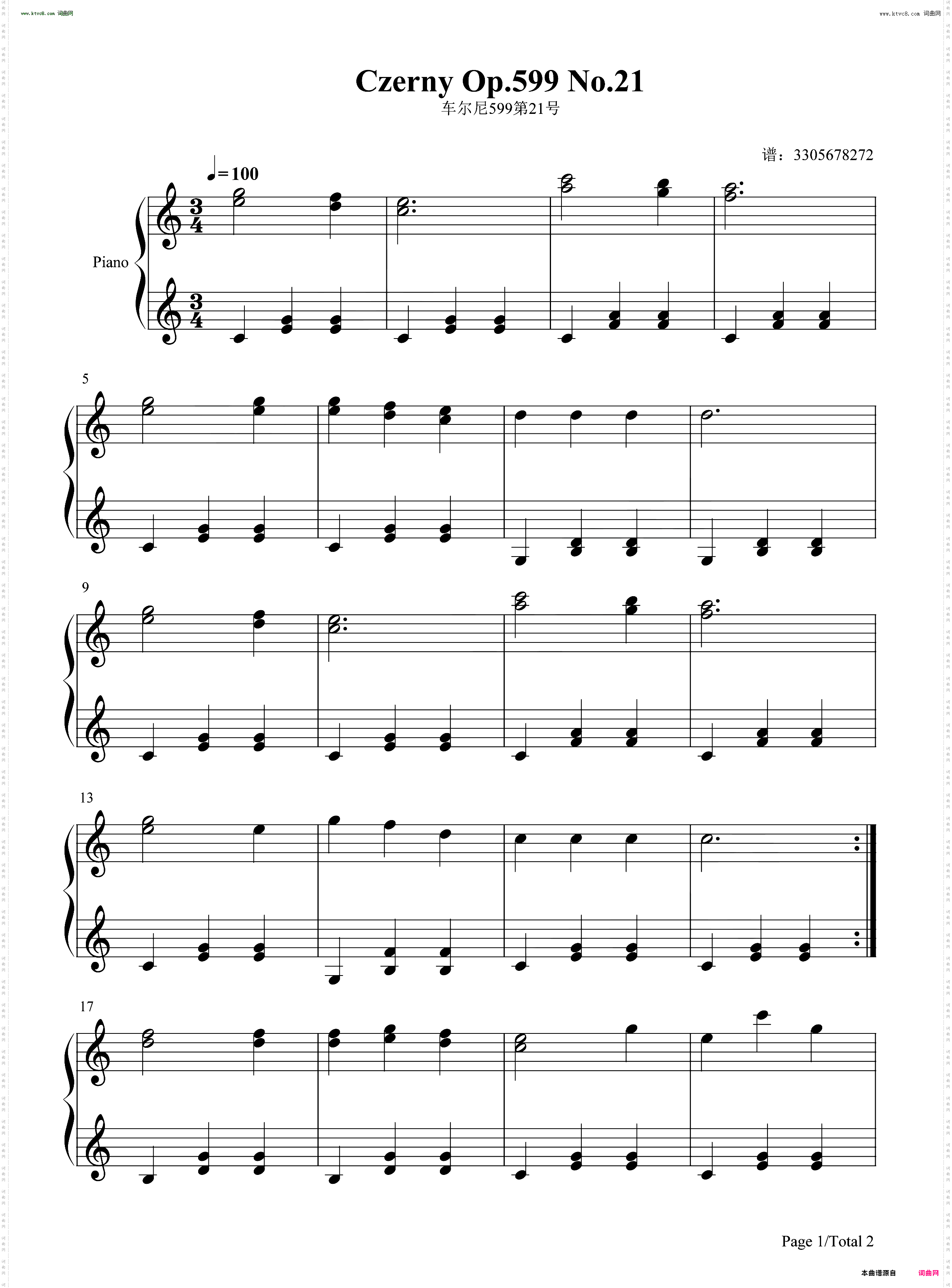 车尔尼练习曲作品599-021