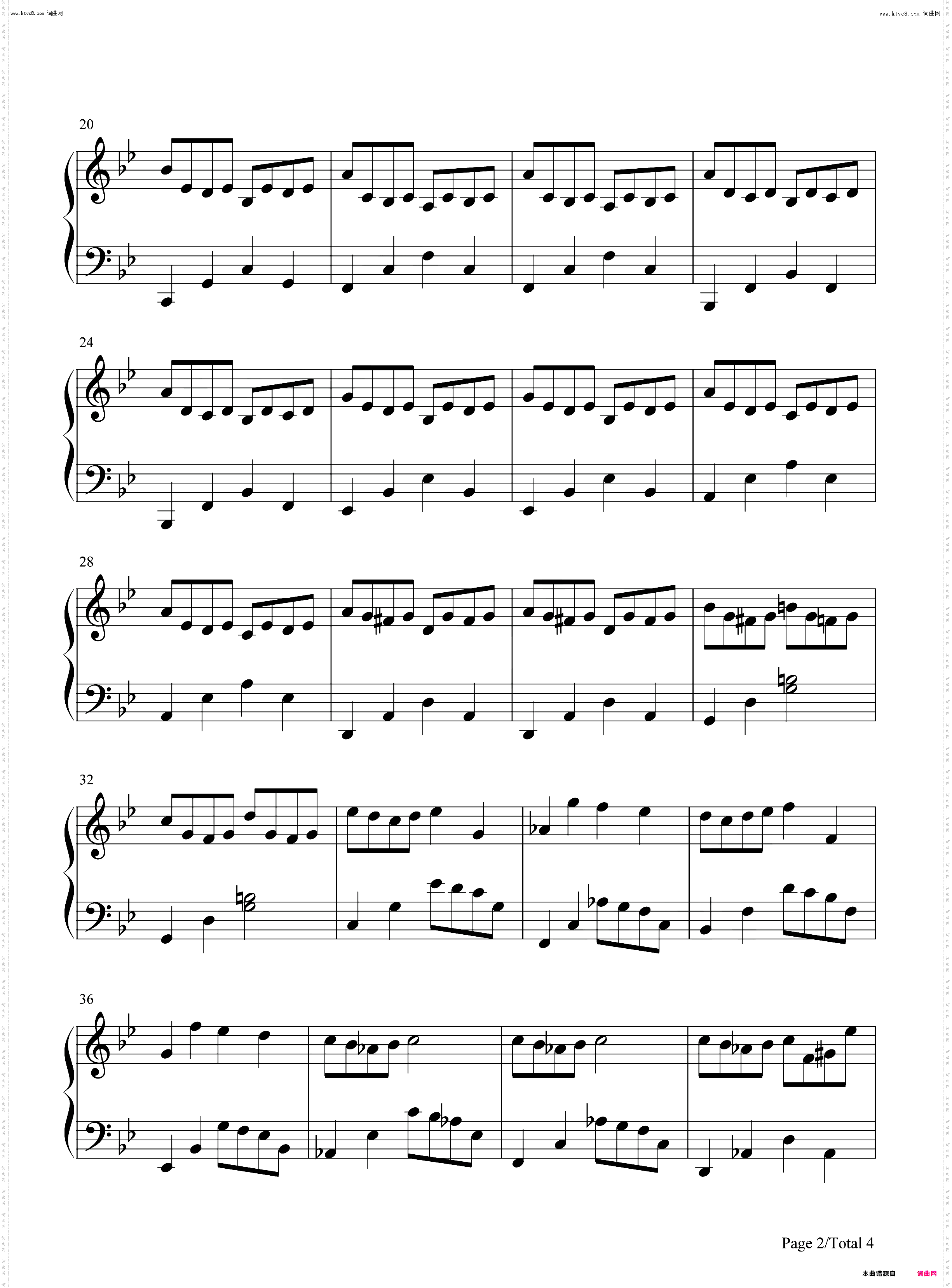 Fugue In G Minor BWV 578_g小调赋格钢琴简谱线谱