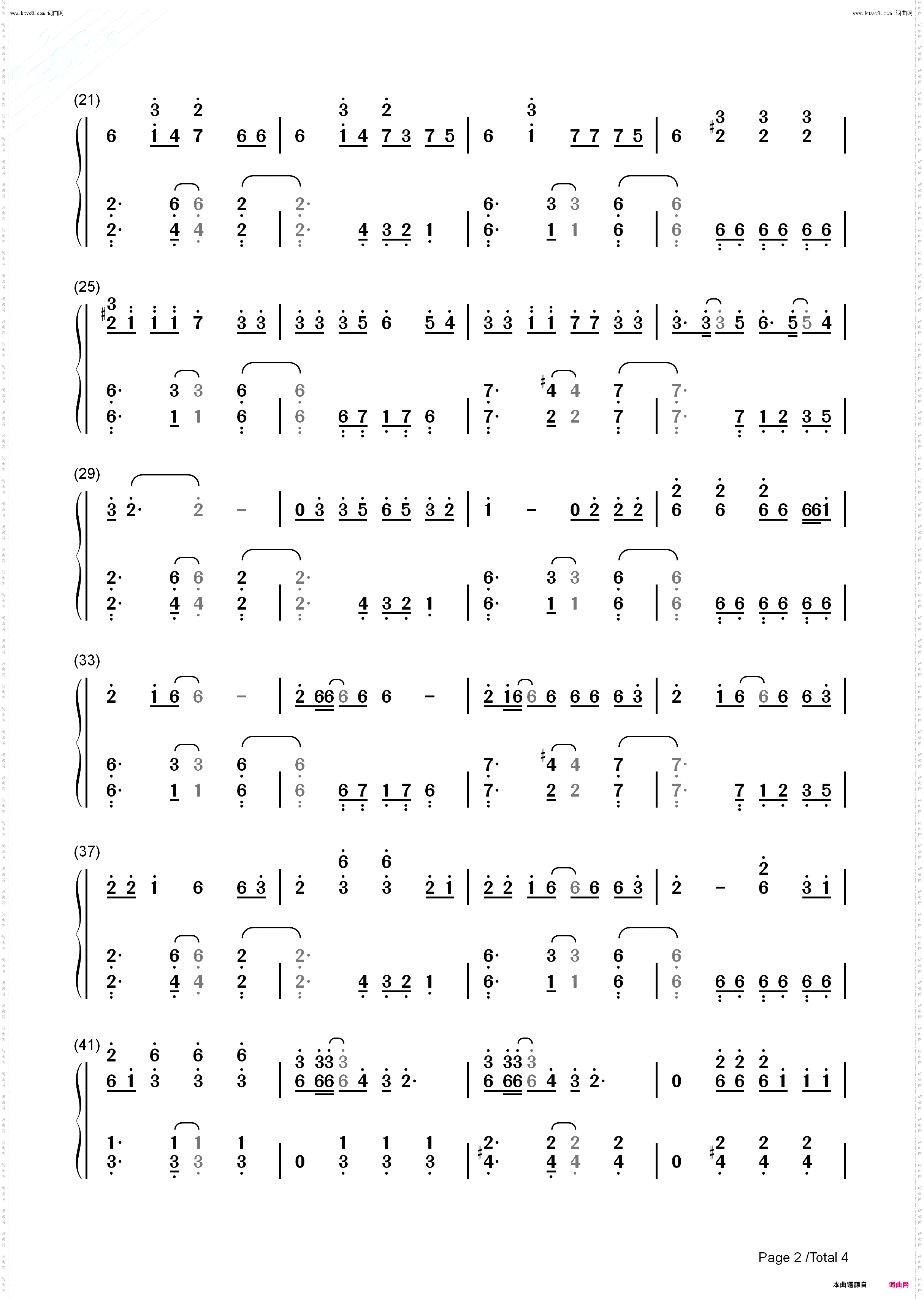 Million Dollar Baby_钢琴简谱线谱