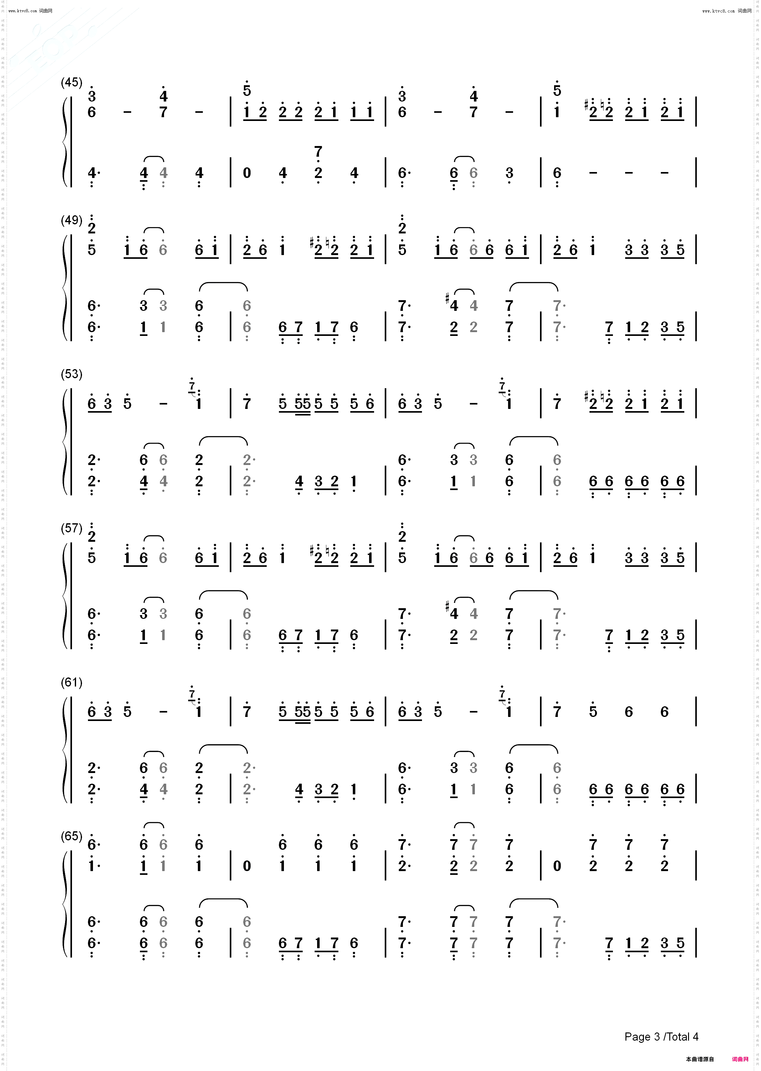 Million Dollar Baby_钢琴简谱线谱