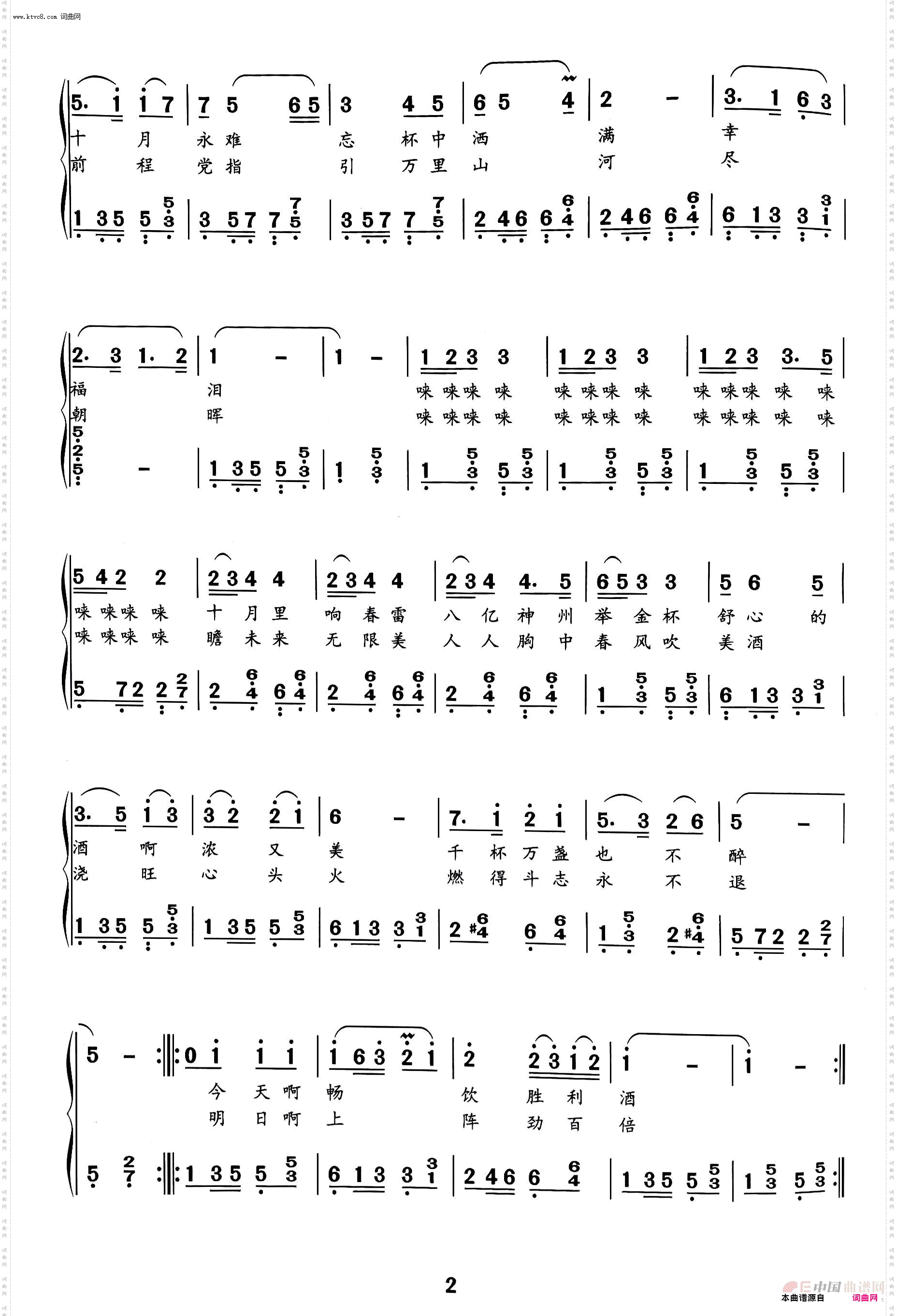 祝酒歌_钢琴双手简谱