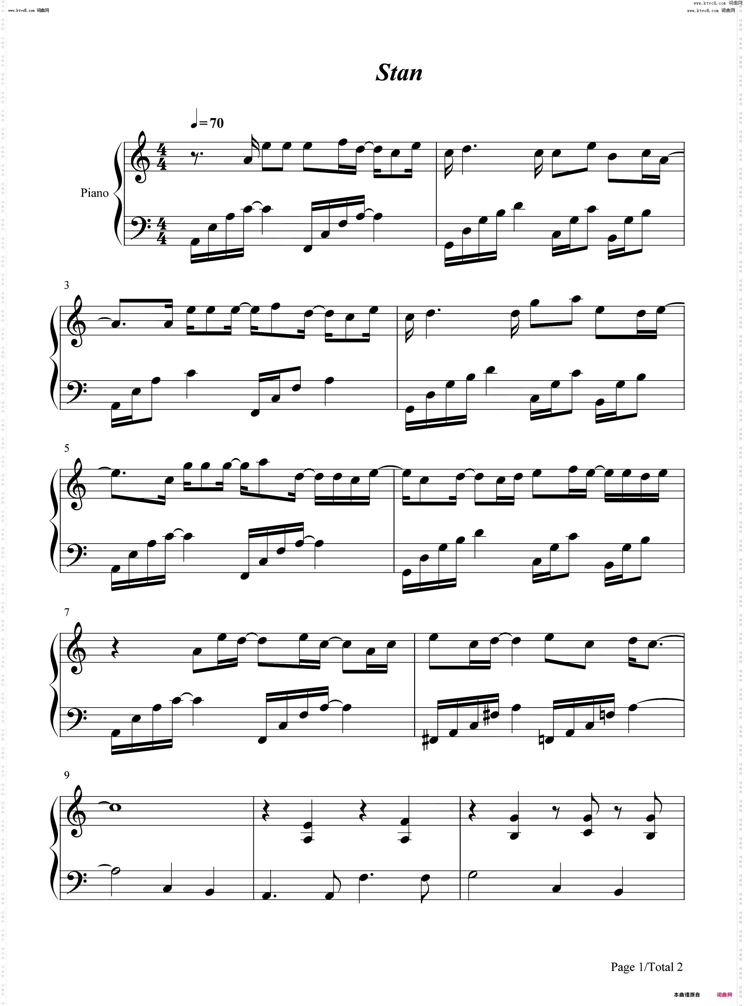 Stan_钢琴五线谱及简谱
