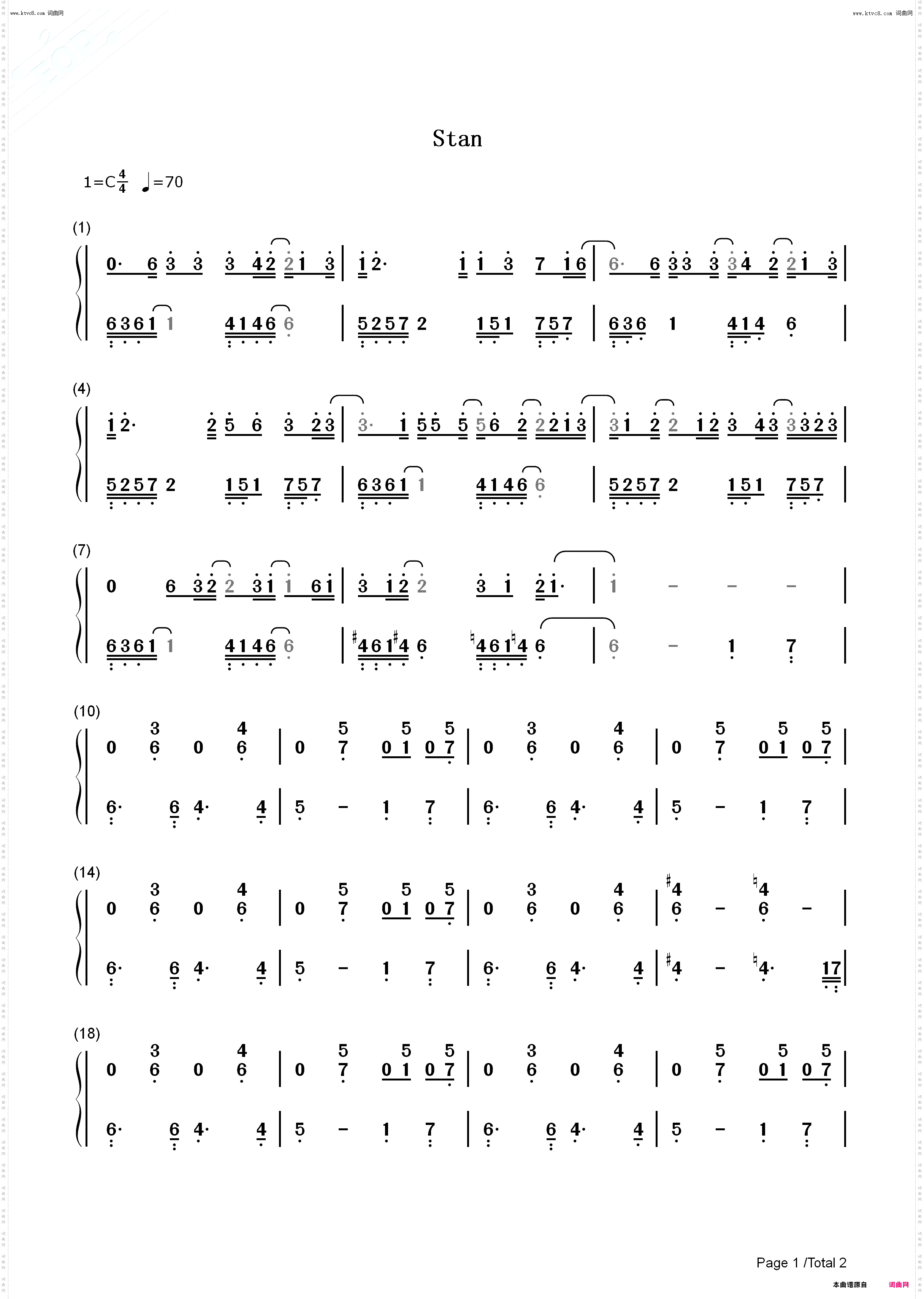 Stan_钢琴五线谱及简谱