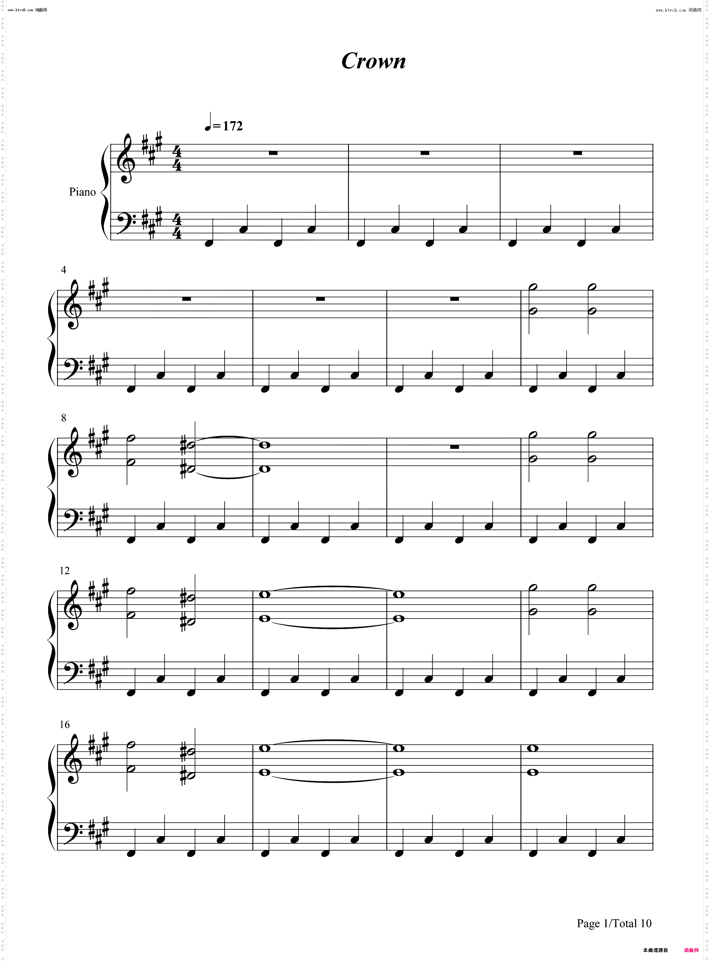 Crown_钢琴五线谱及简谱