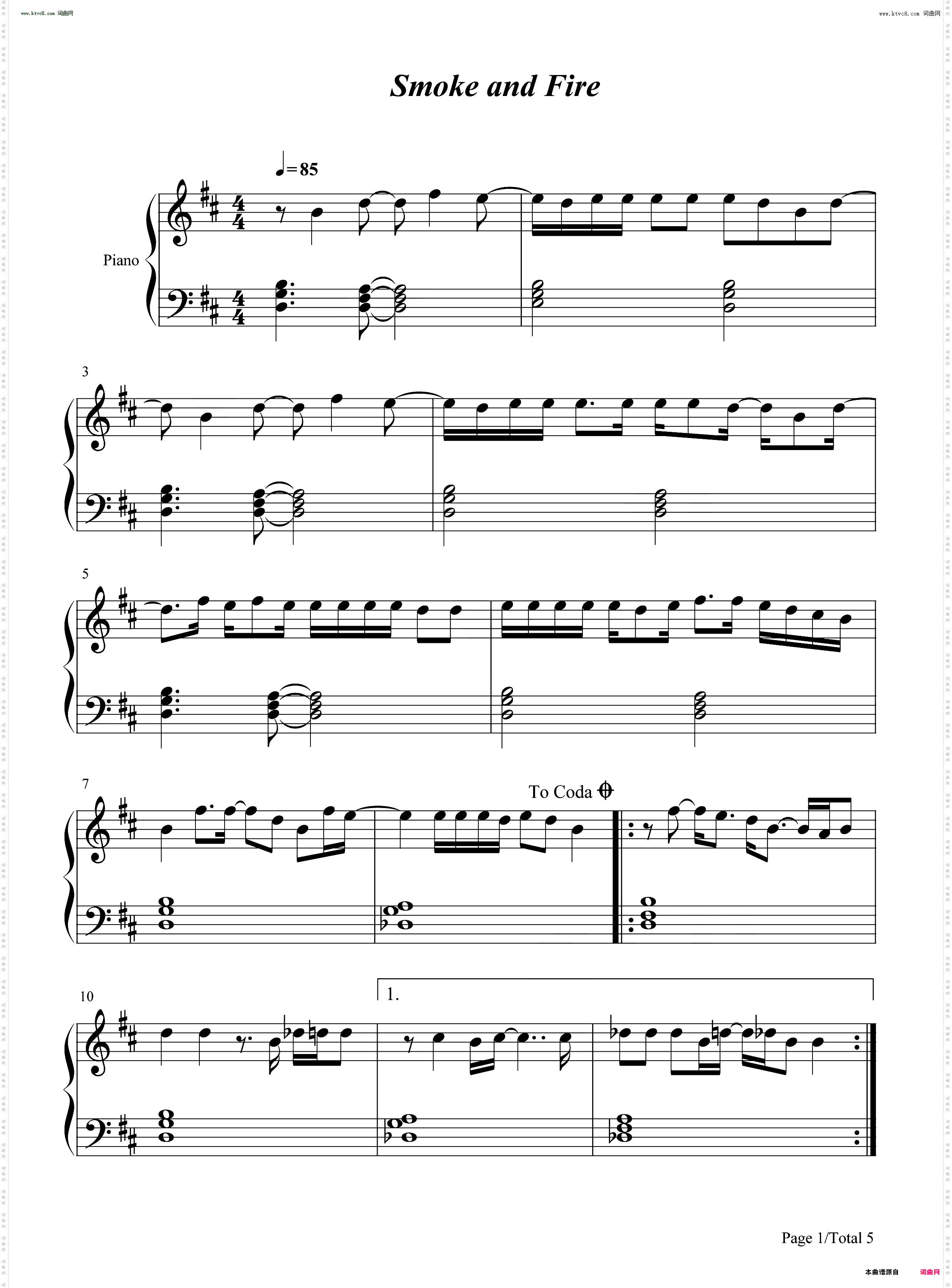 Smoke and Fire_钢琴五线谱及简谱