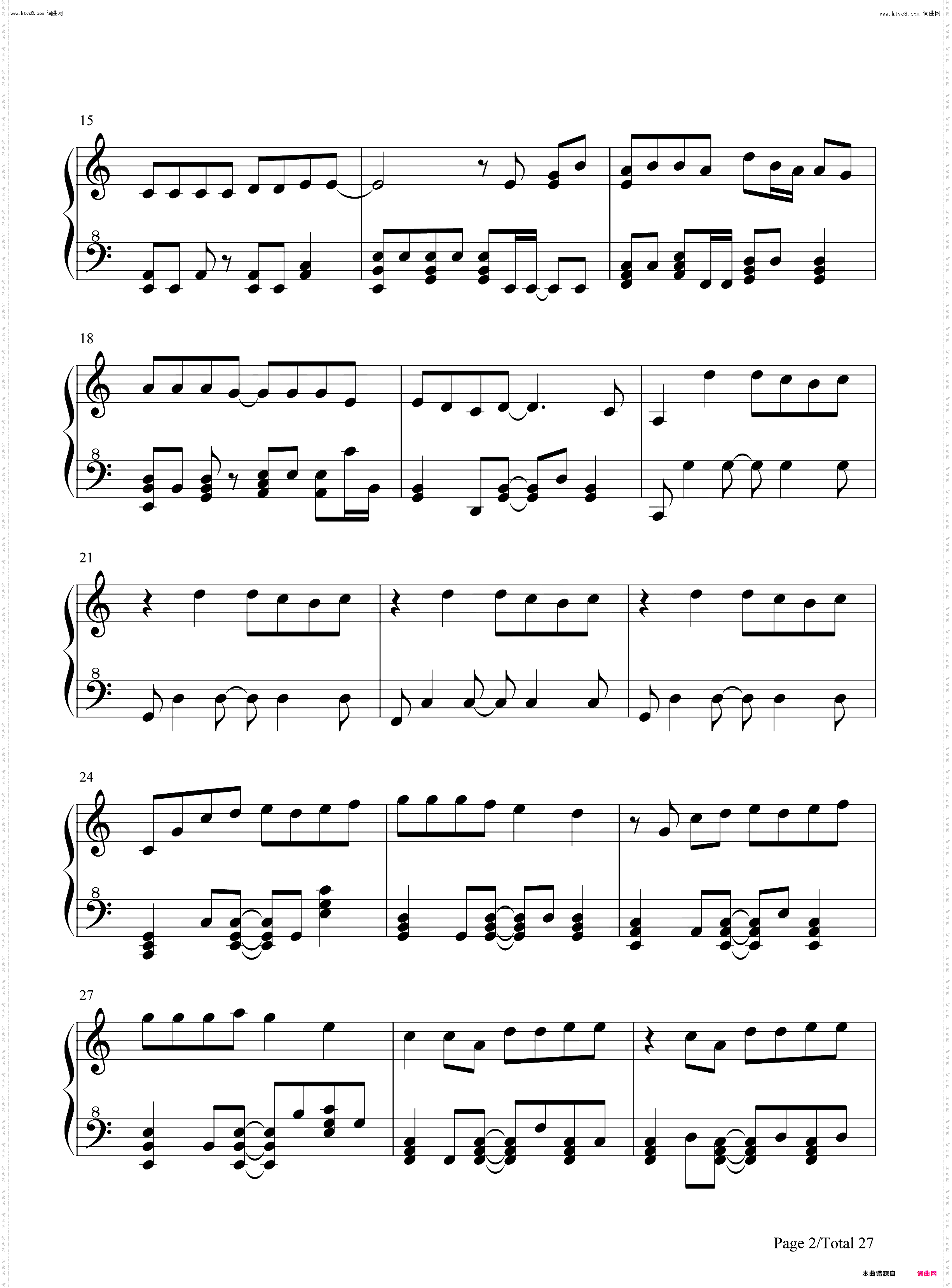 周杰伦歌曲串烧_钢琴五线谱及简谱