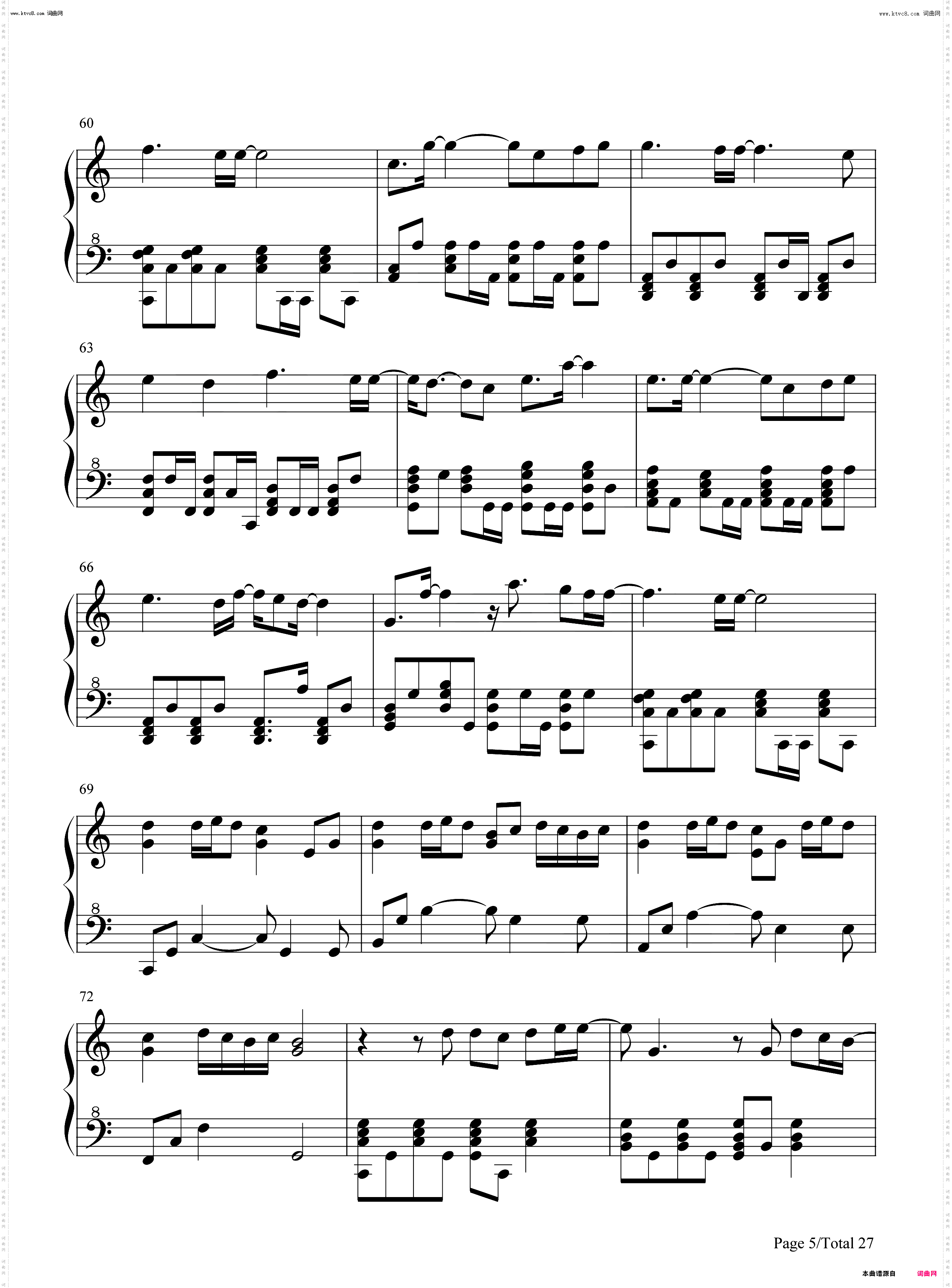 周杰伦歌曲串烧_钢琴五线谱及简谱