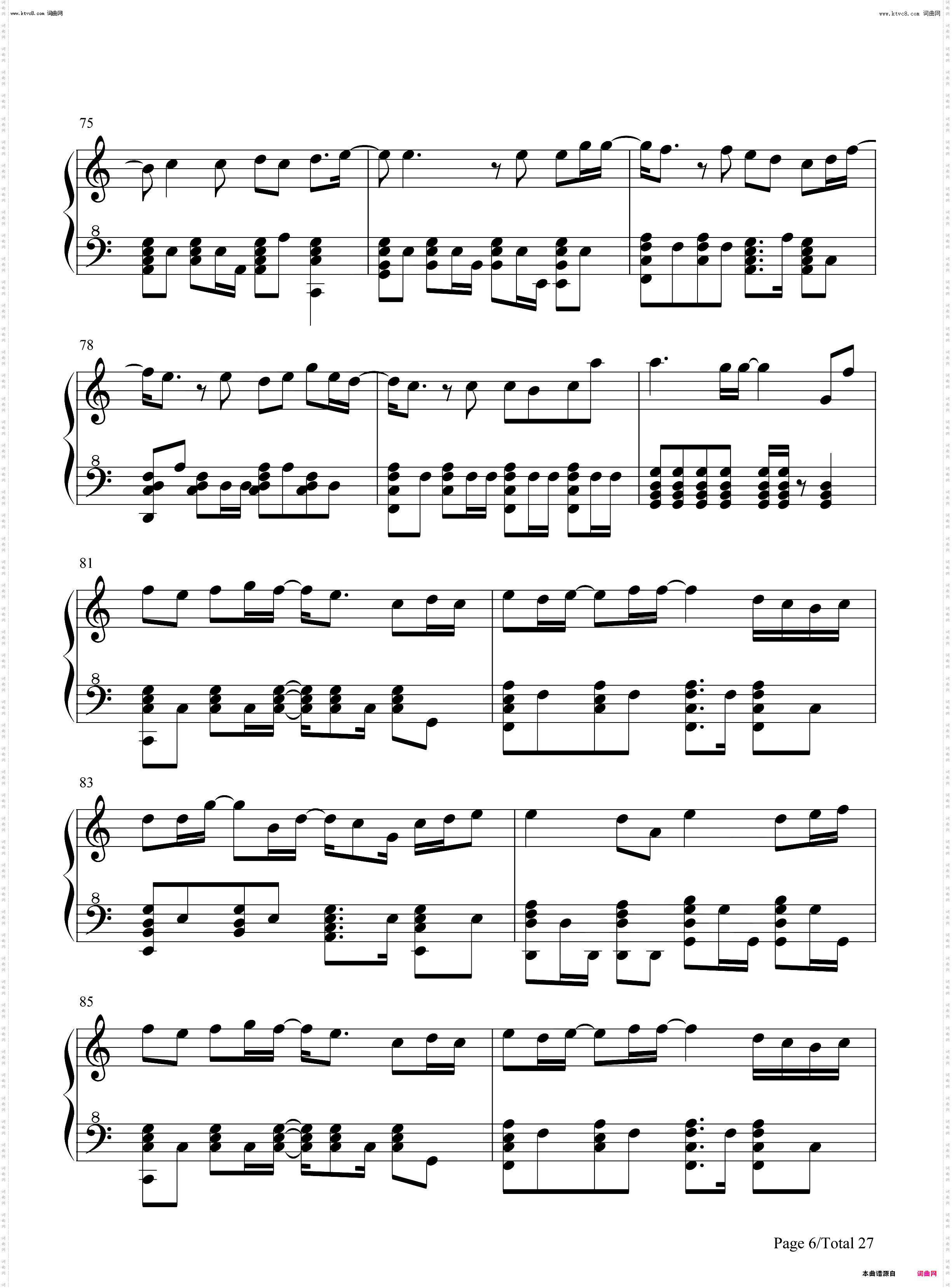 周杰伦歌曲串烧_钢琴五线谱及简谱