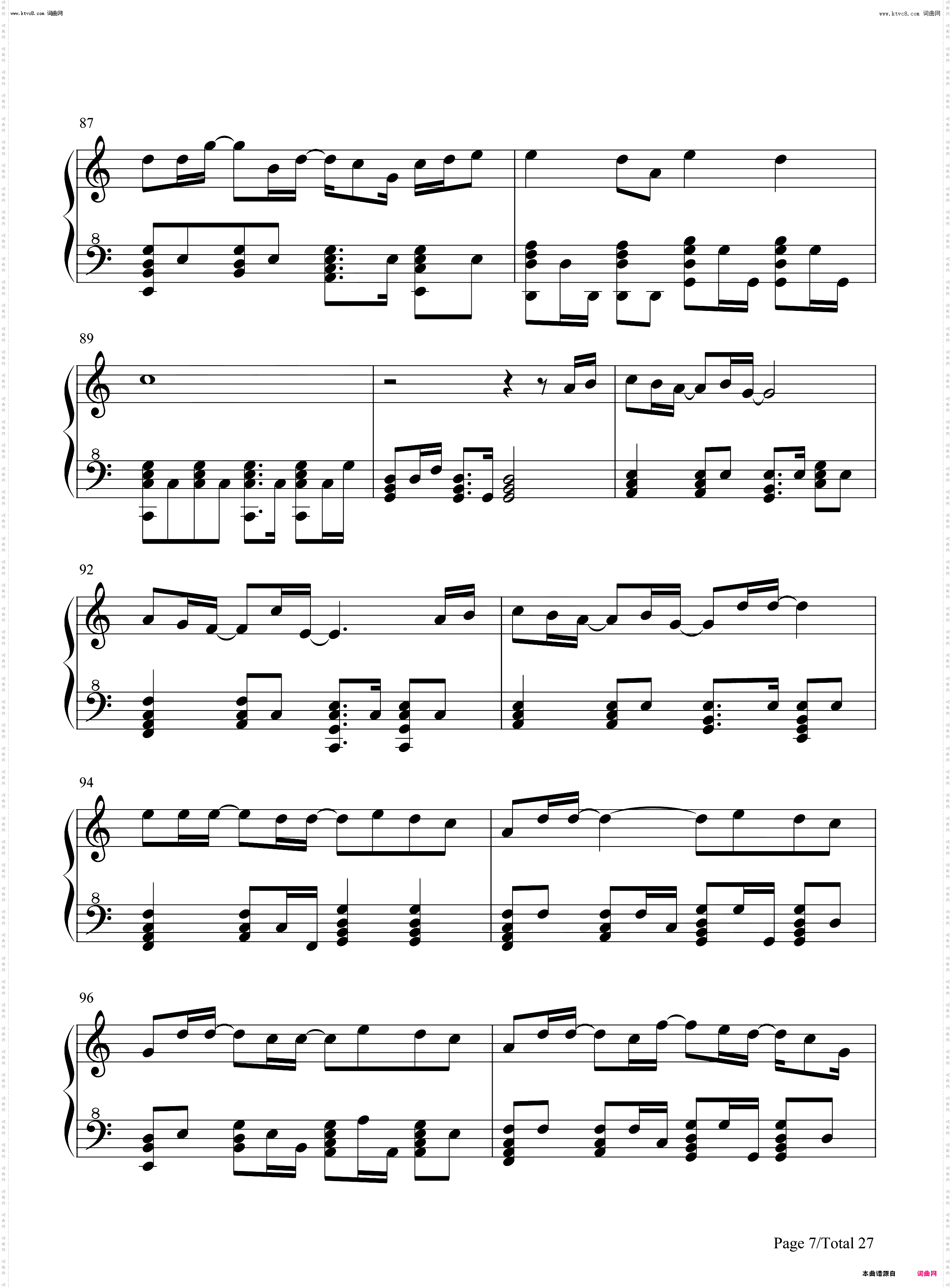 周杰伦歌曲串烧_钢琴五线谱及简谱
