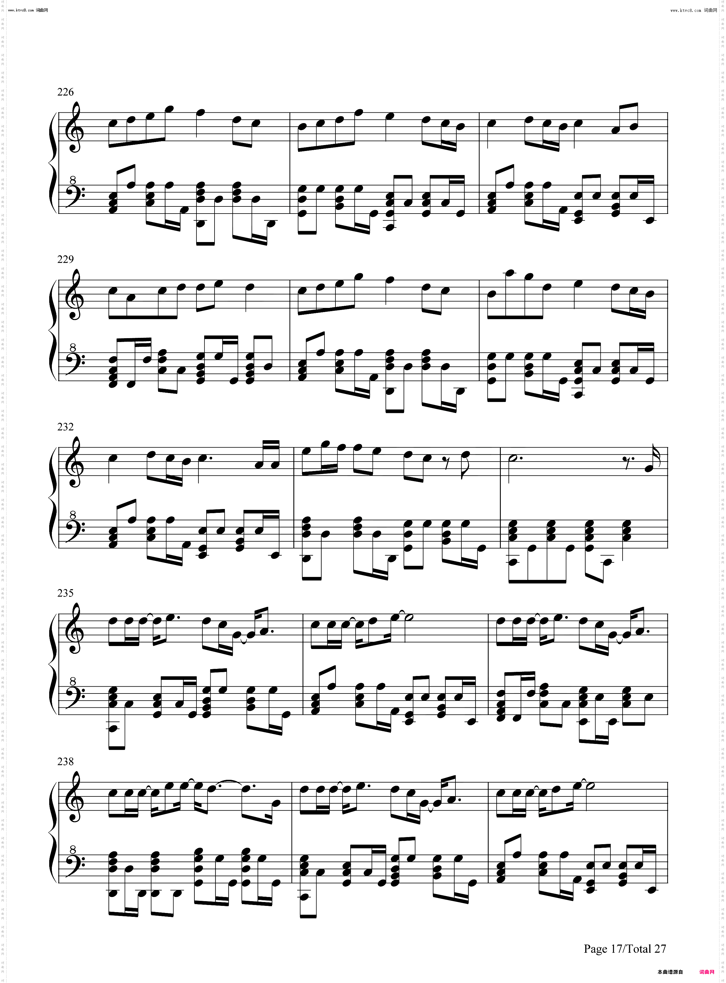 周杰伦歌曲串烧_钢琴五线谱及简谱
