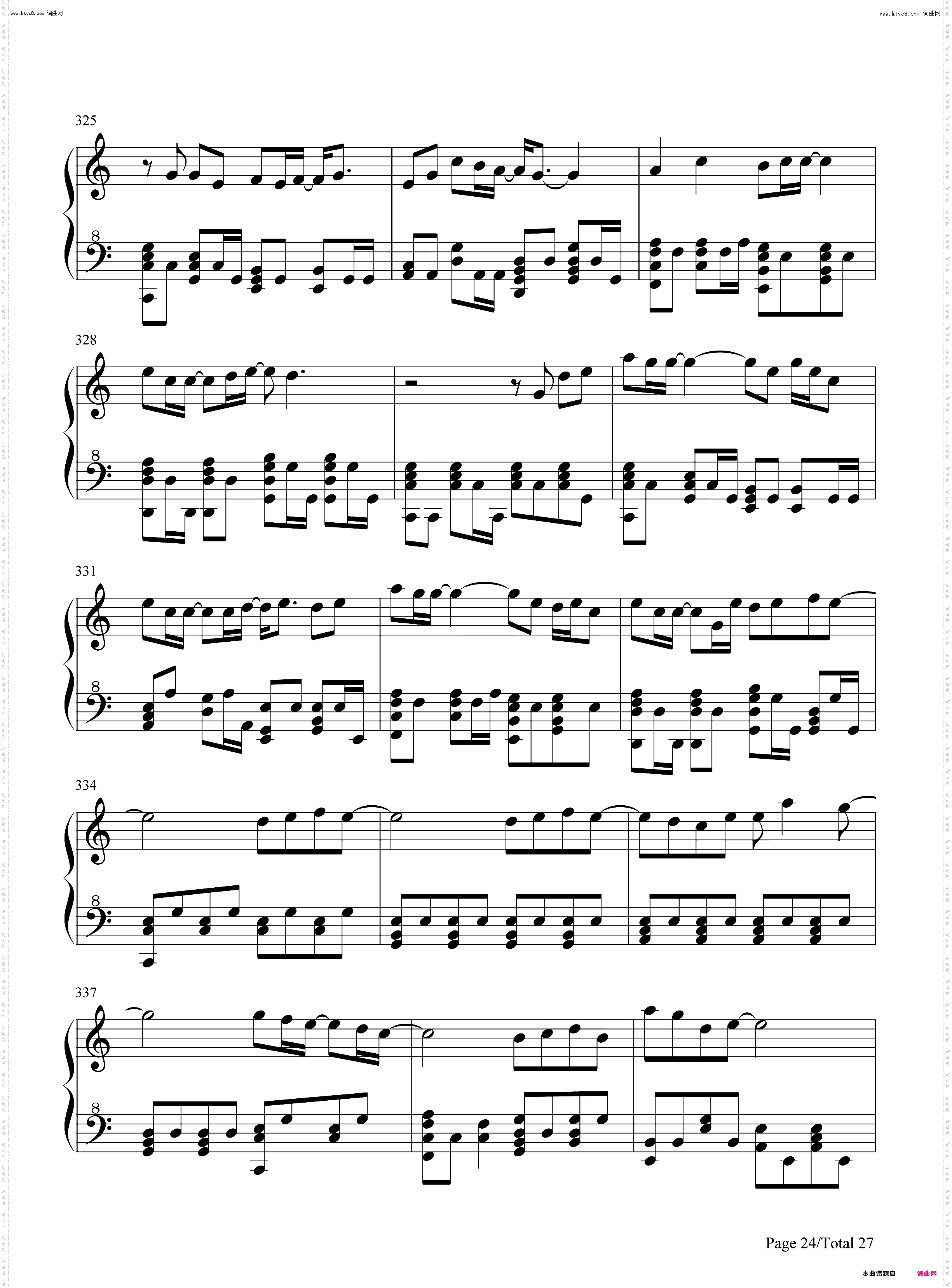 周杰伦歌曲串烧_钢琴五线谱及简谱