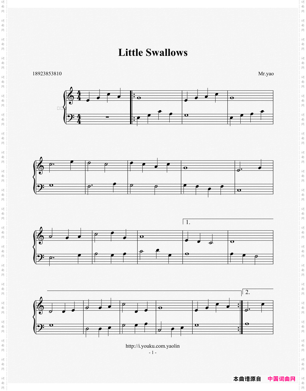 小燕子简易钢琴曲、姚琳编配版