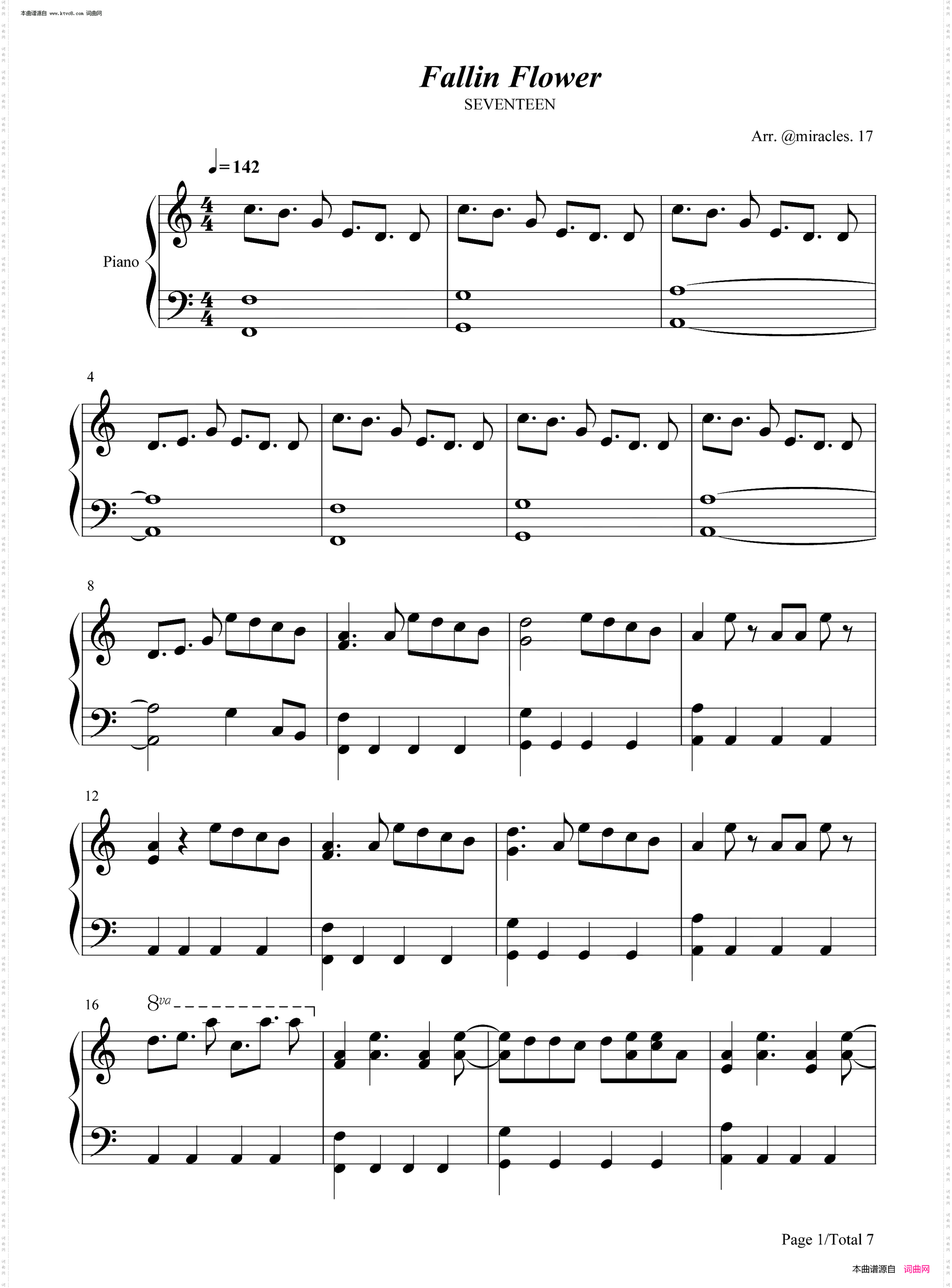 Fallin Flower_舞い落ちる花びら五线谱