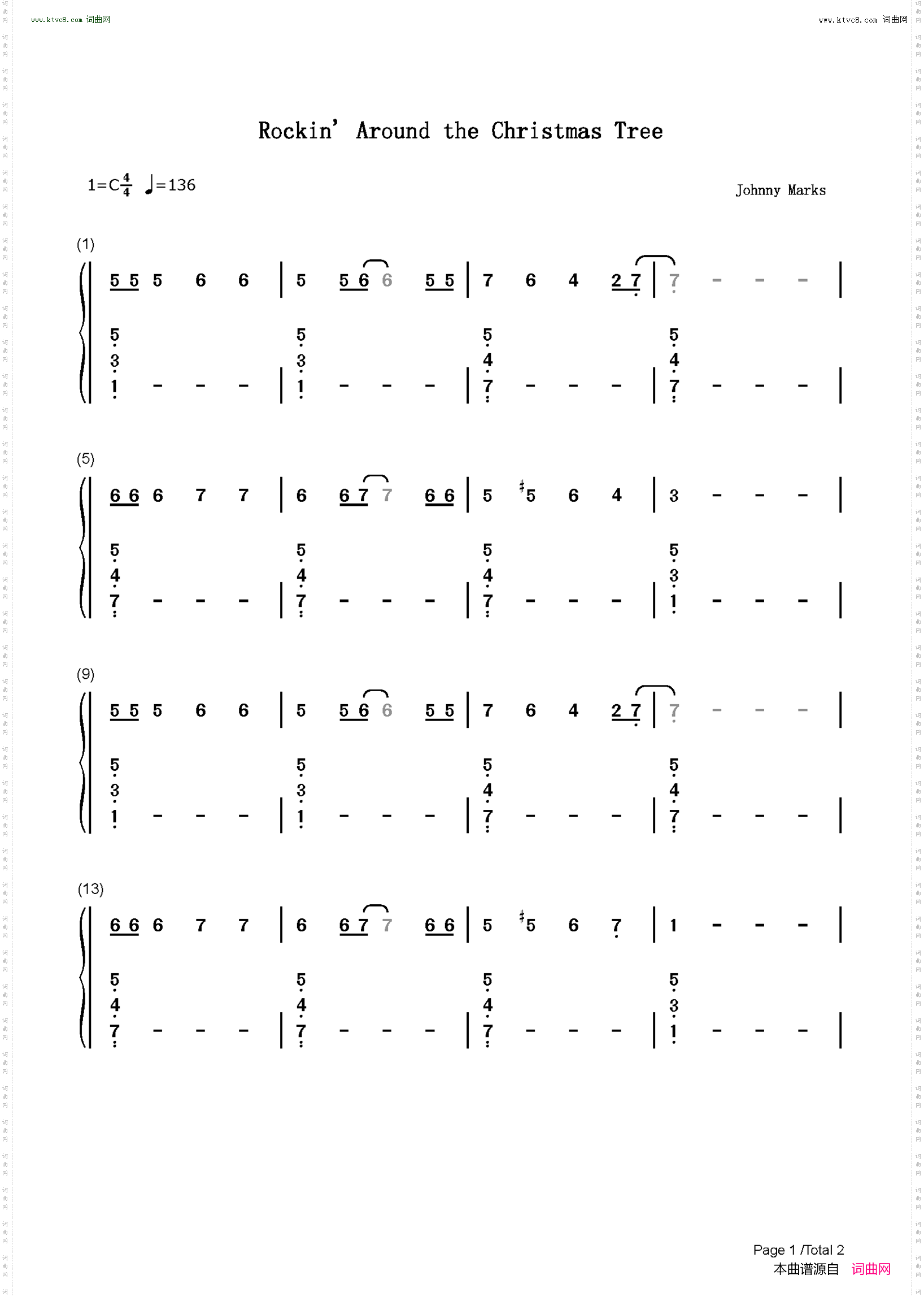 Rockin Around the Christmas Tree_C调简单版-圣诞歌曲