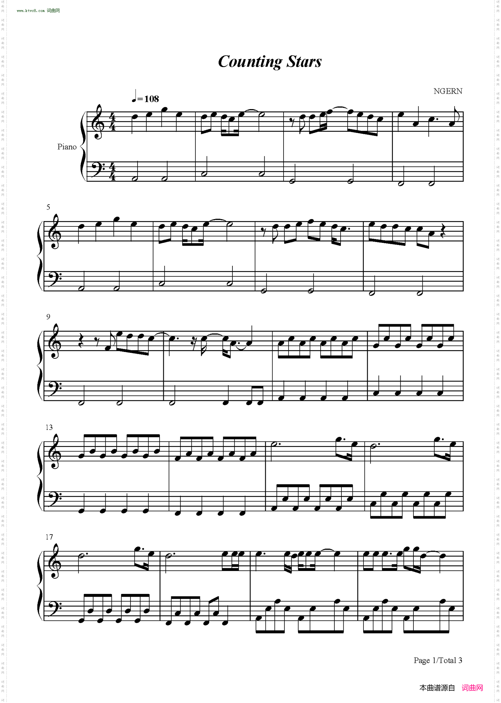 Counting Stars_C调简单版