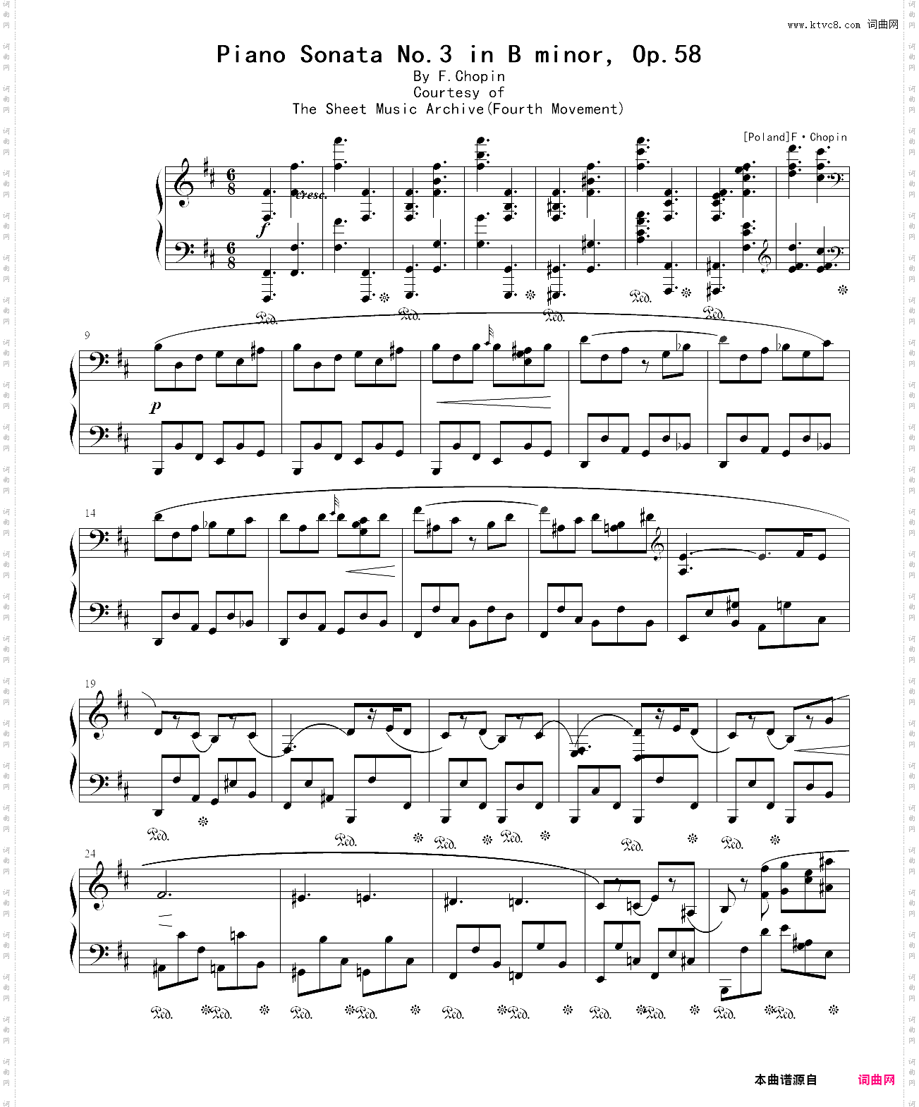 肖邦b小调第三钢琴奏鸣曲 op·58第四乐章