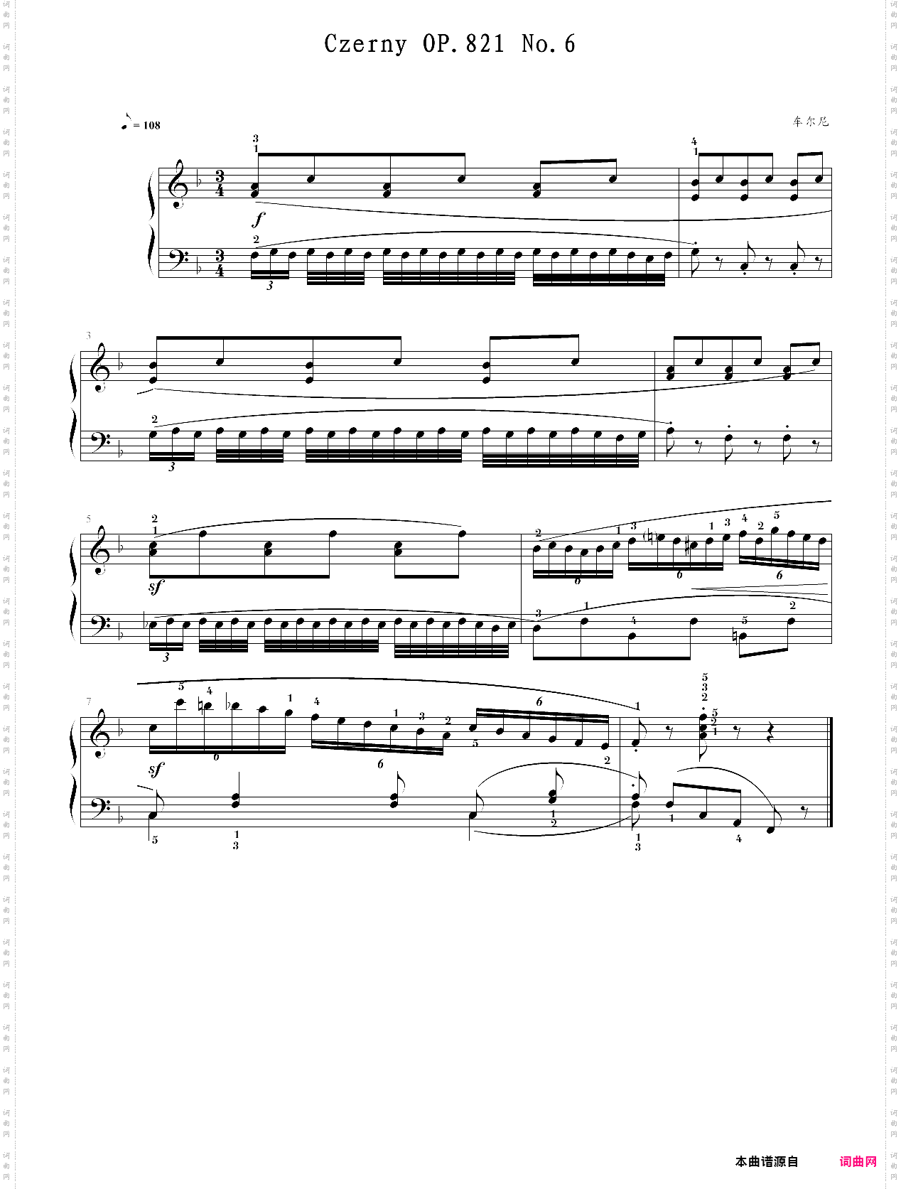 车尔尼160首八小节钢琴练习曲作品821 第六首