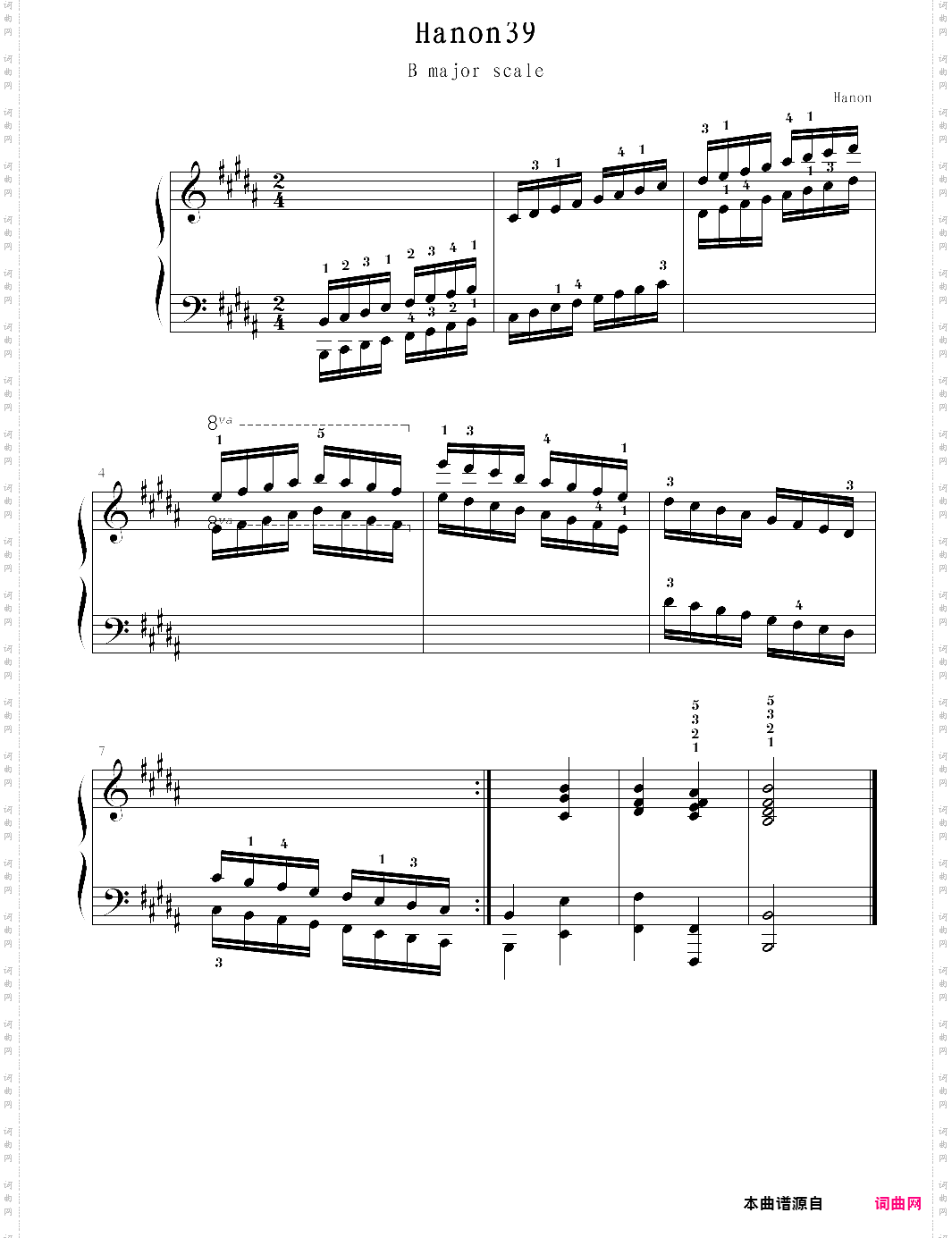 hanon39:b major scale