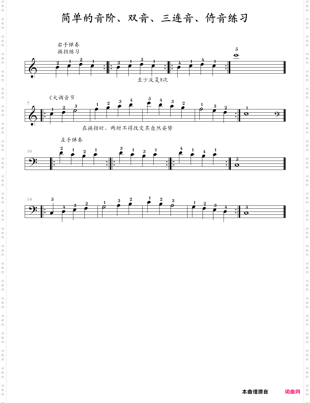 no·64-3 简单的音阶、双音、三连音、倚音练习拜厄钢琴基本教程