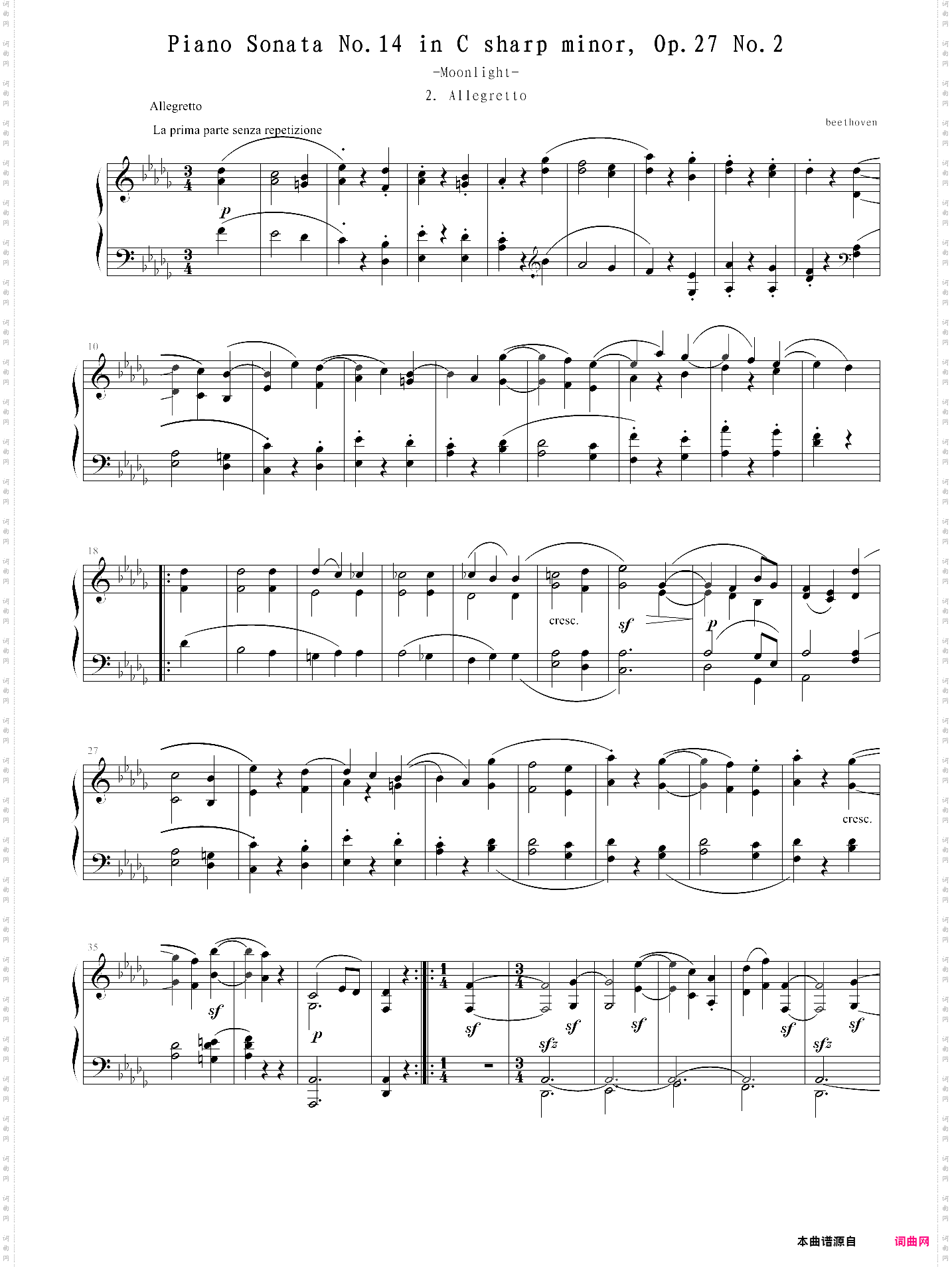 moonlight 2· allegretto:sonata no·14 , op·27 no·2
