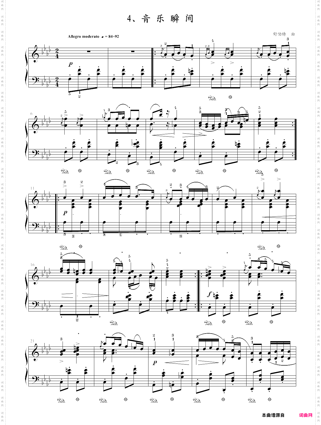 138·第六级自选曲目音乐瞬间-中国音乐学院钢琴考级全国通用教材第二套