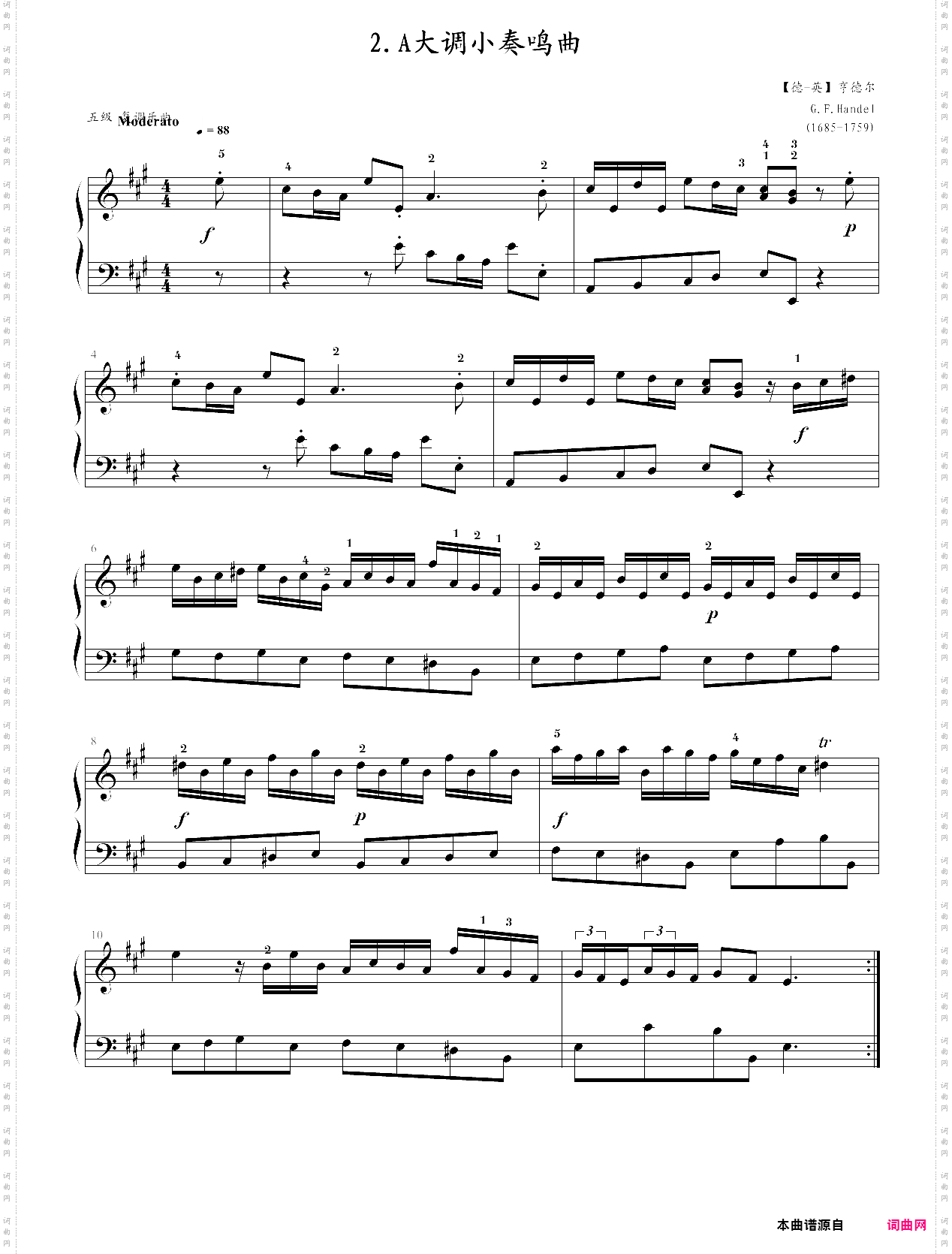 中央音乐学院钢琴业余考级教程五级36、a大调奏鸣曲