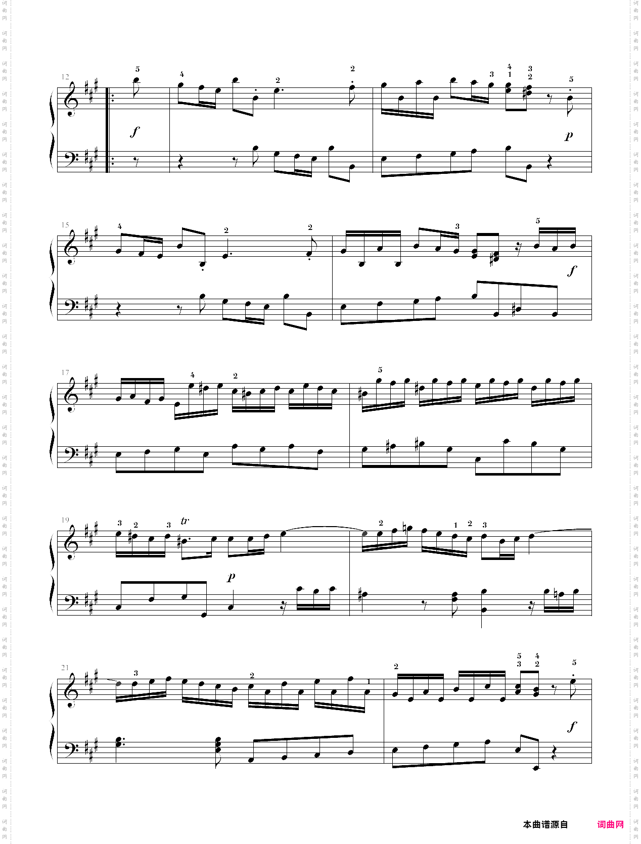 中央音乐学院钢琴业余考级教程五级36、a大调奏鸣曲