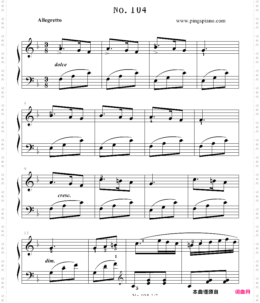 拜厄钢琴基本教程 no·104拜厄练习曲，第104条