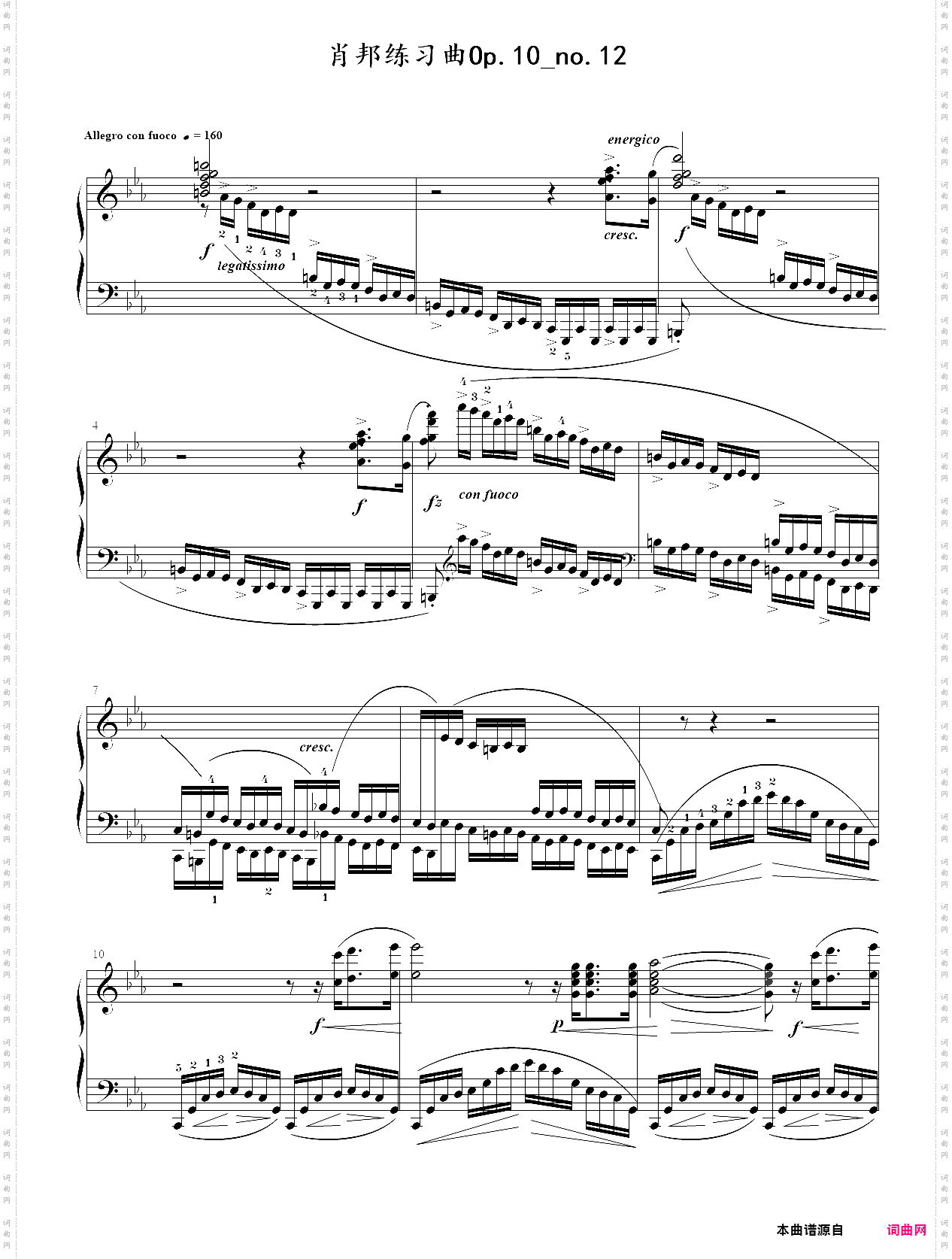 肖邦钢琴练习曲op·10 no·12 革命