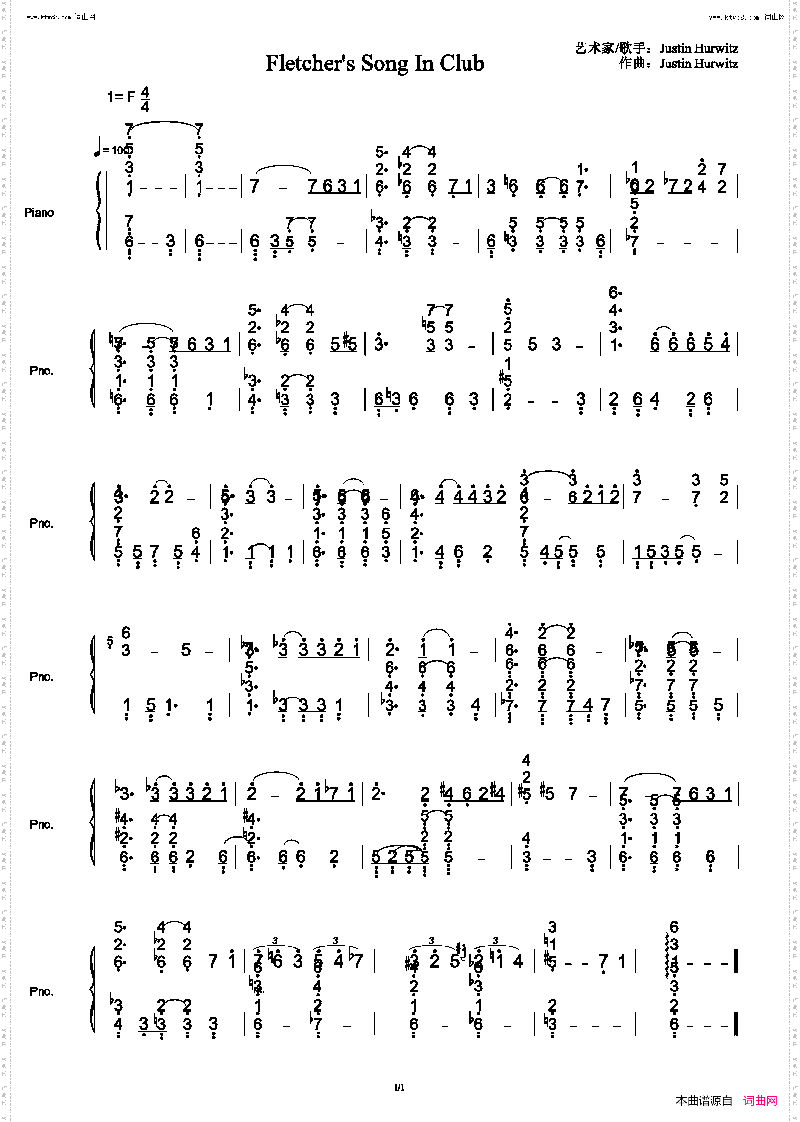 Fletcher's Song In Club_电影爆裂鼓手插曲钢琴独奏版