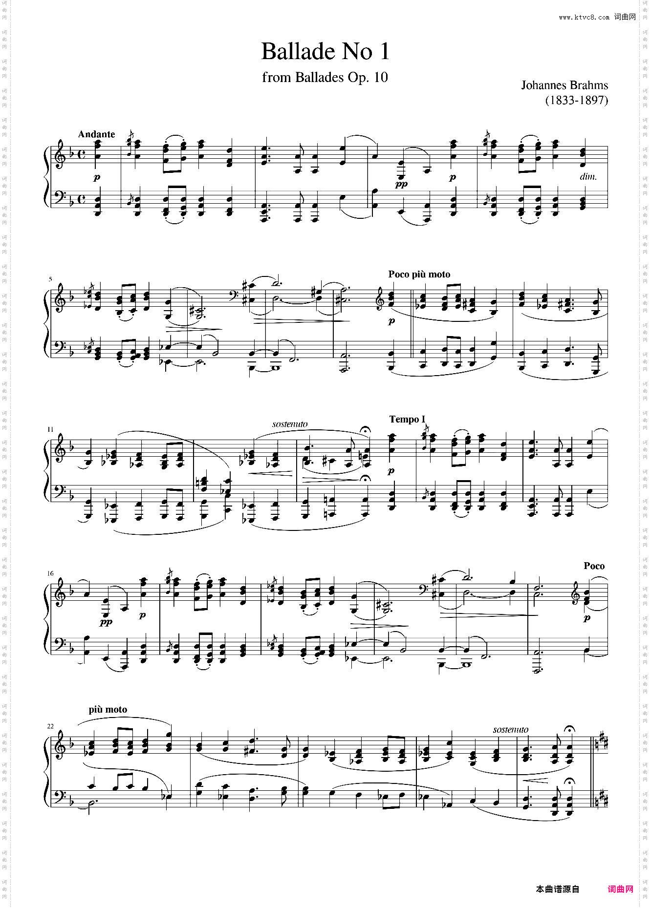 Brahms - Ballade Op 10 No 1