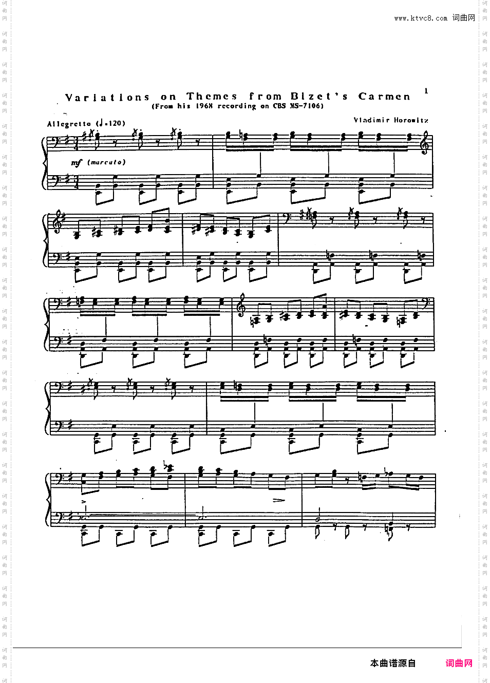 卡门主题变奏曲 Carmen Variations_根据比才歌剧《卡门》主题改编horowitz bizet carmen 1968年skinner版