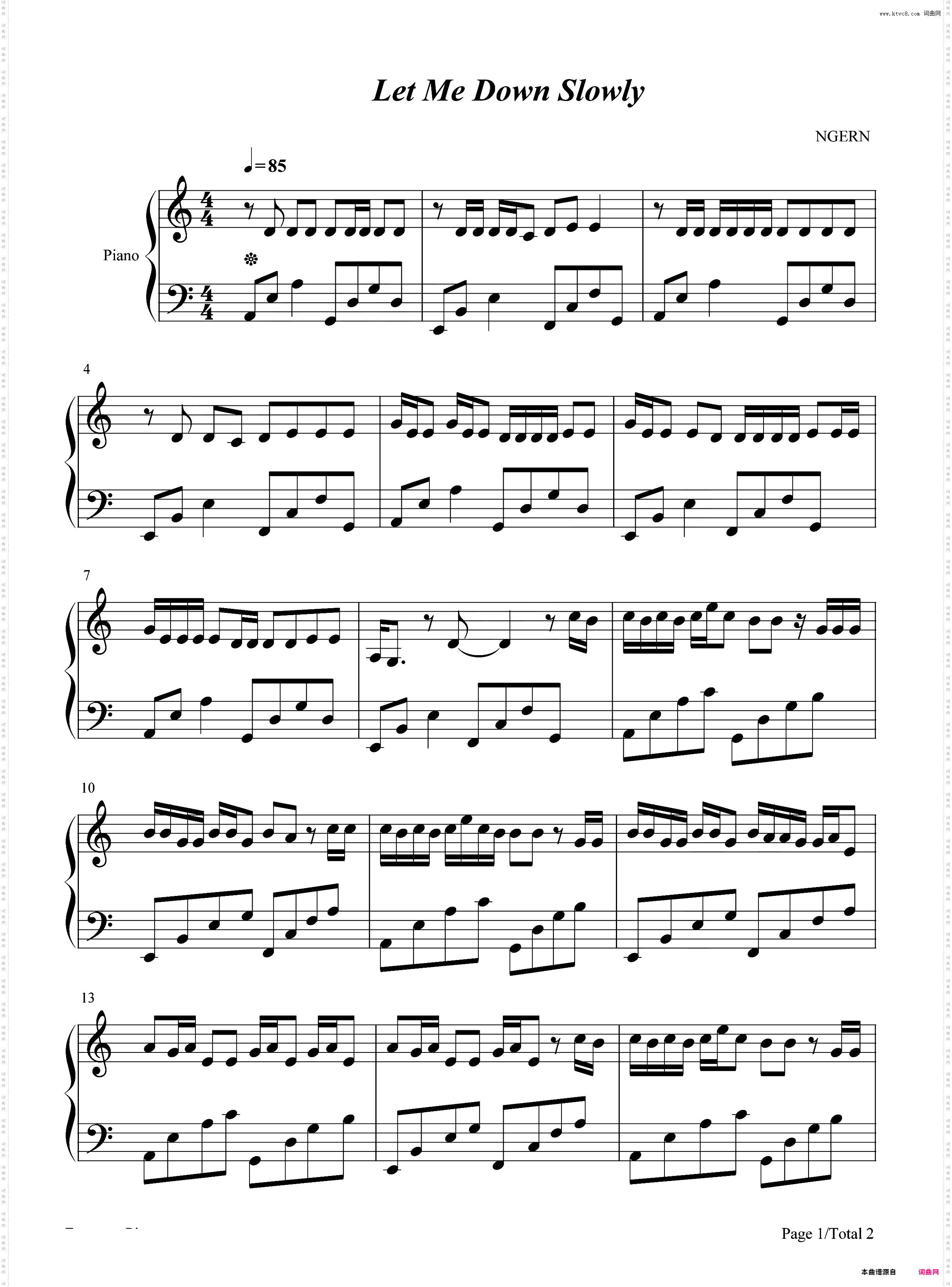 Let Me Down Slowly-C调简单版-国外音乐榜排名第一的治愈歌曲