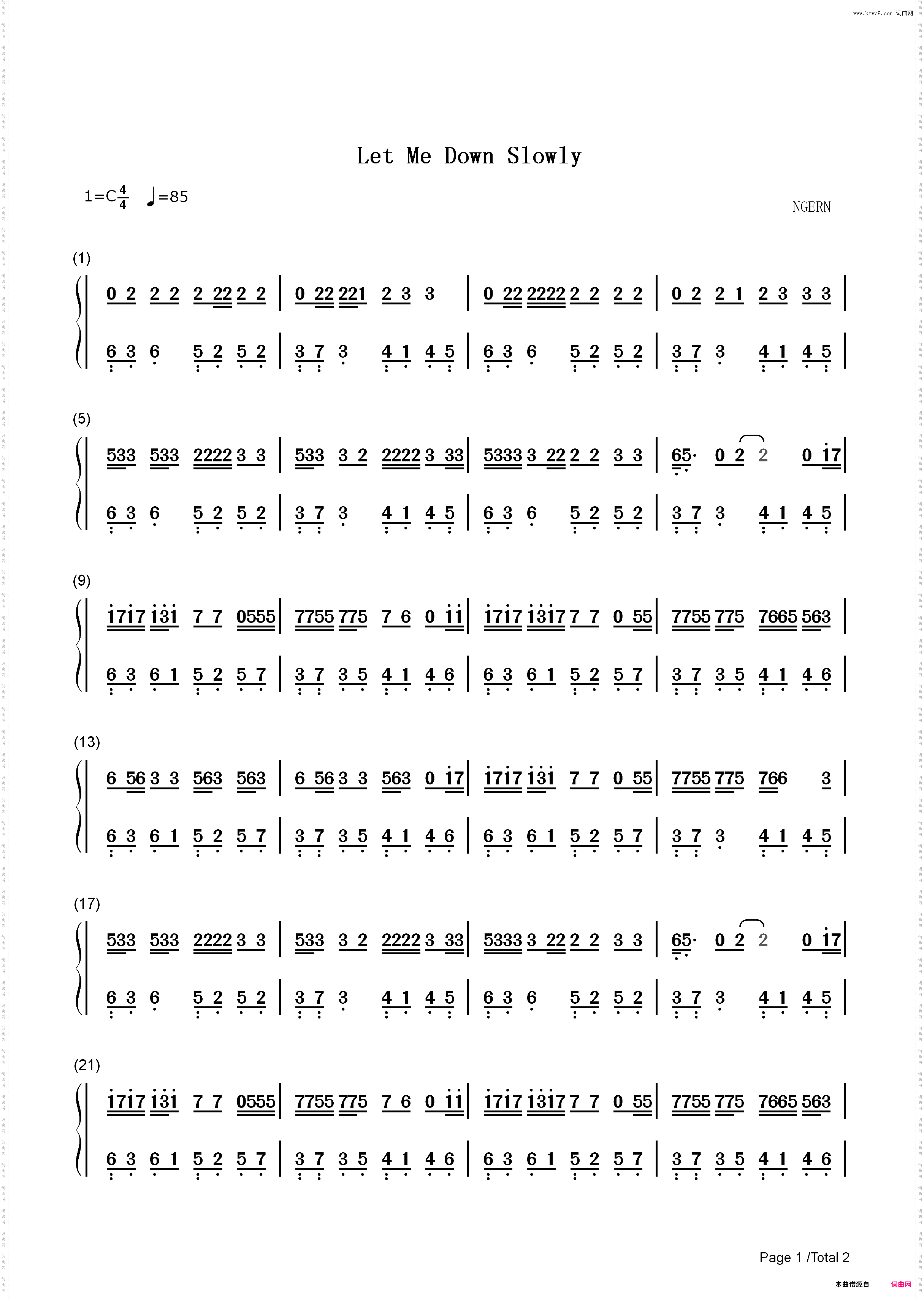 Let Me Down Slowly-C调简单版-国外音乐榜排名第一的治愈歌曲