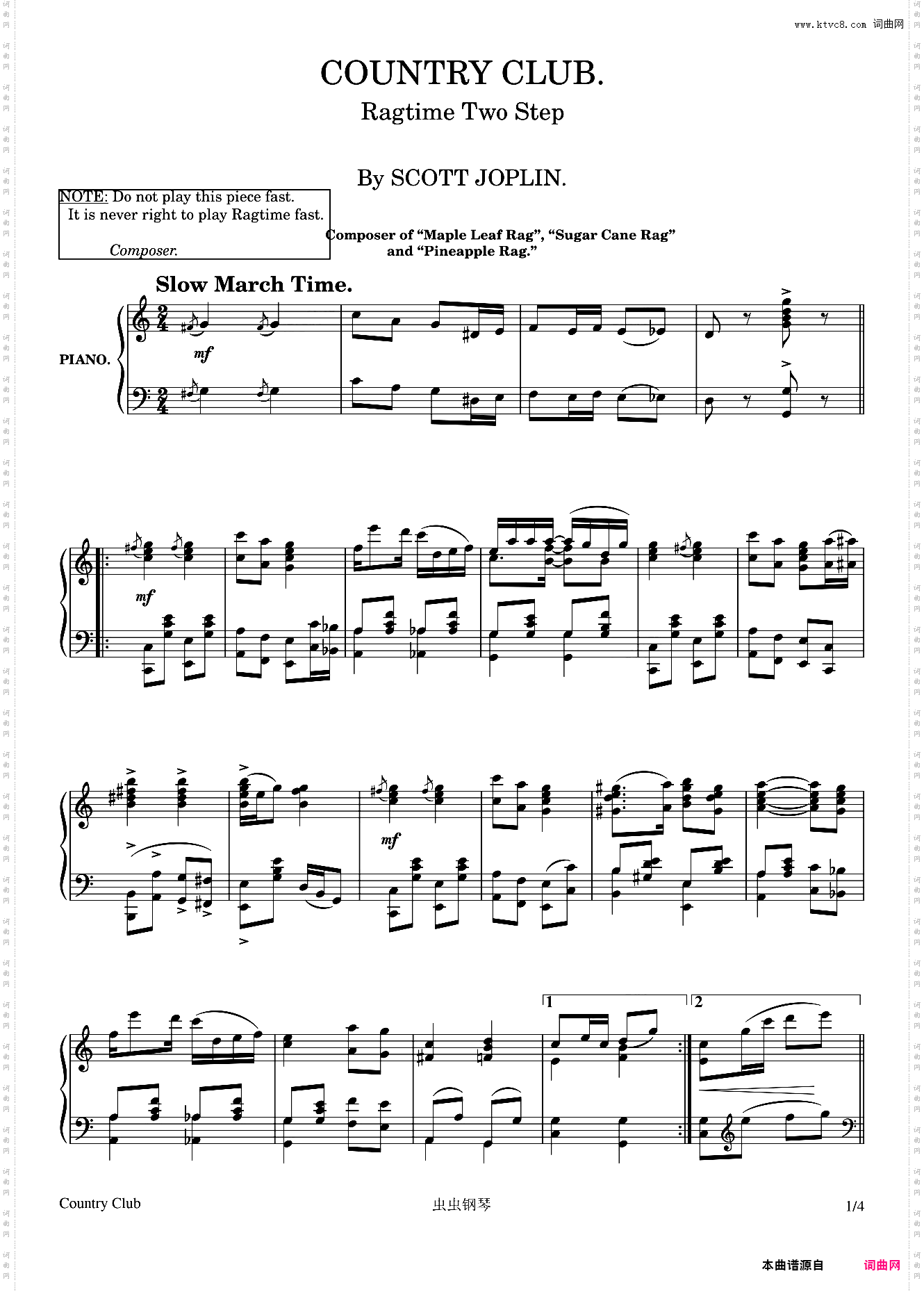 Country Club - Ragtime Two Step - Scott Joplin - 1909
