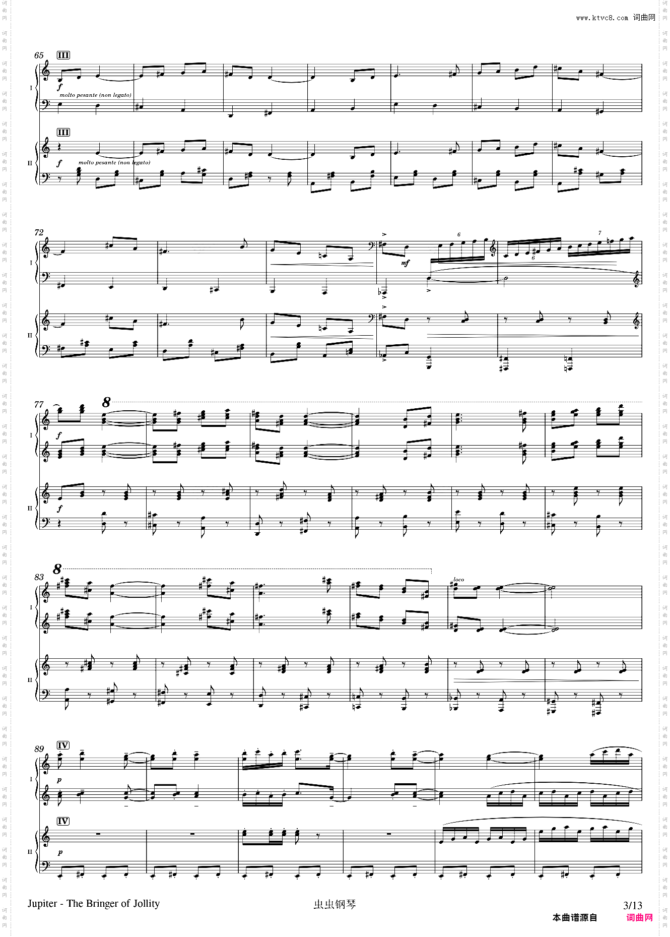 Jupiter - arr· for two pianos by Gustav Holst