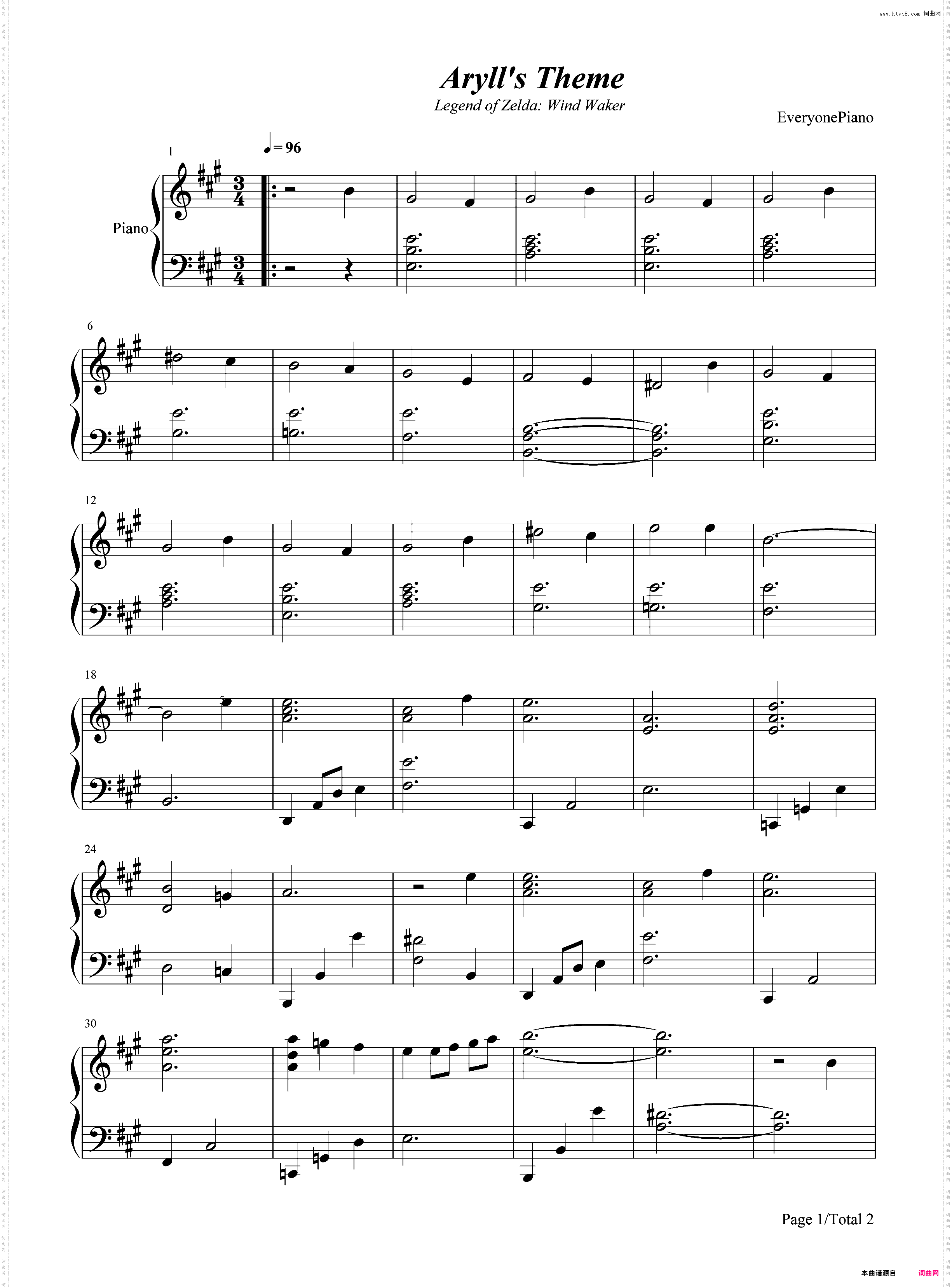 Aryll's Theme-塞尔达传说风之杖