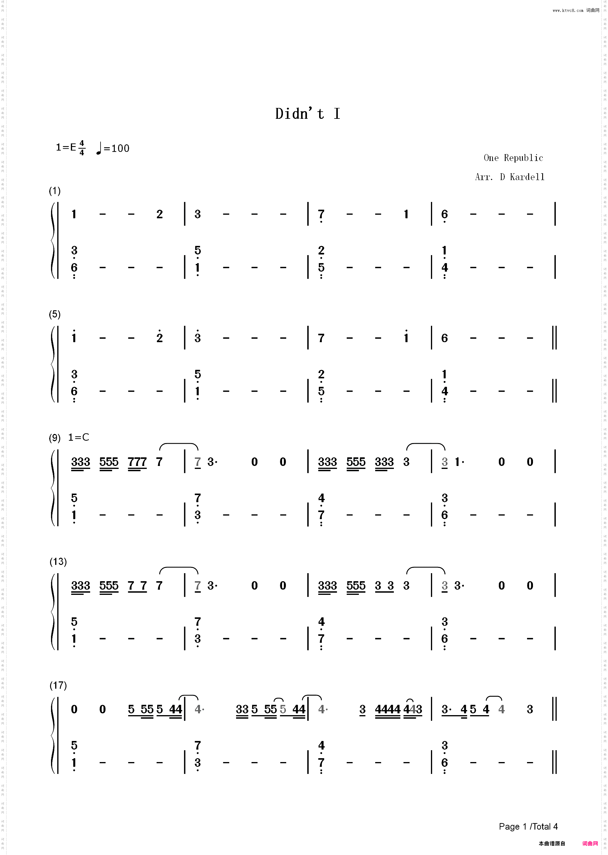 Didnt I-OneRepublic_简谱版