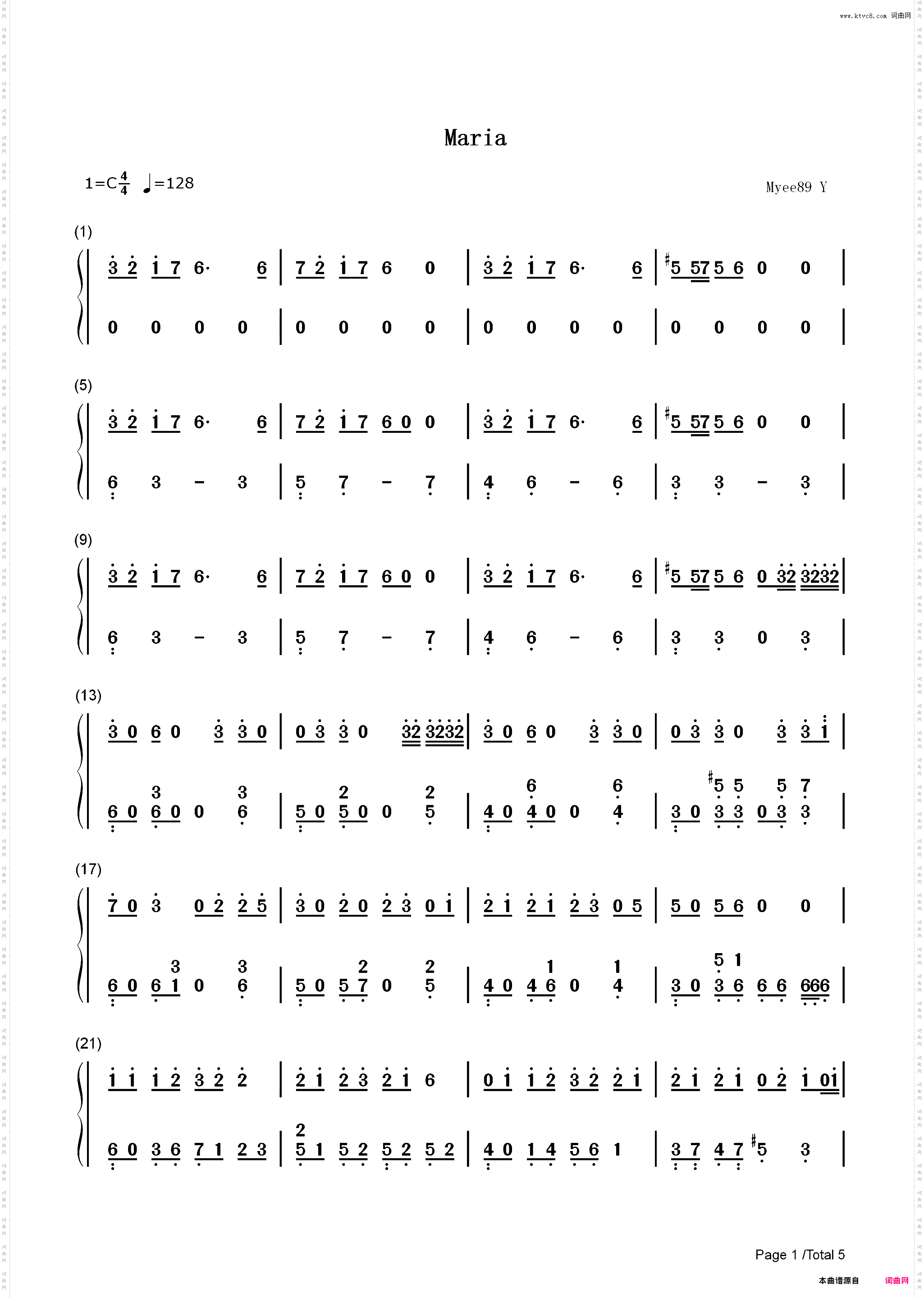 Maria-???-华莎新曲实力圈粉，送给每个女生的一席话-抖音热歌_简谱版