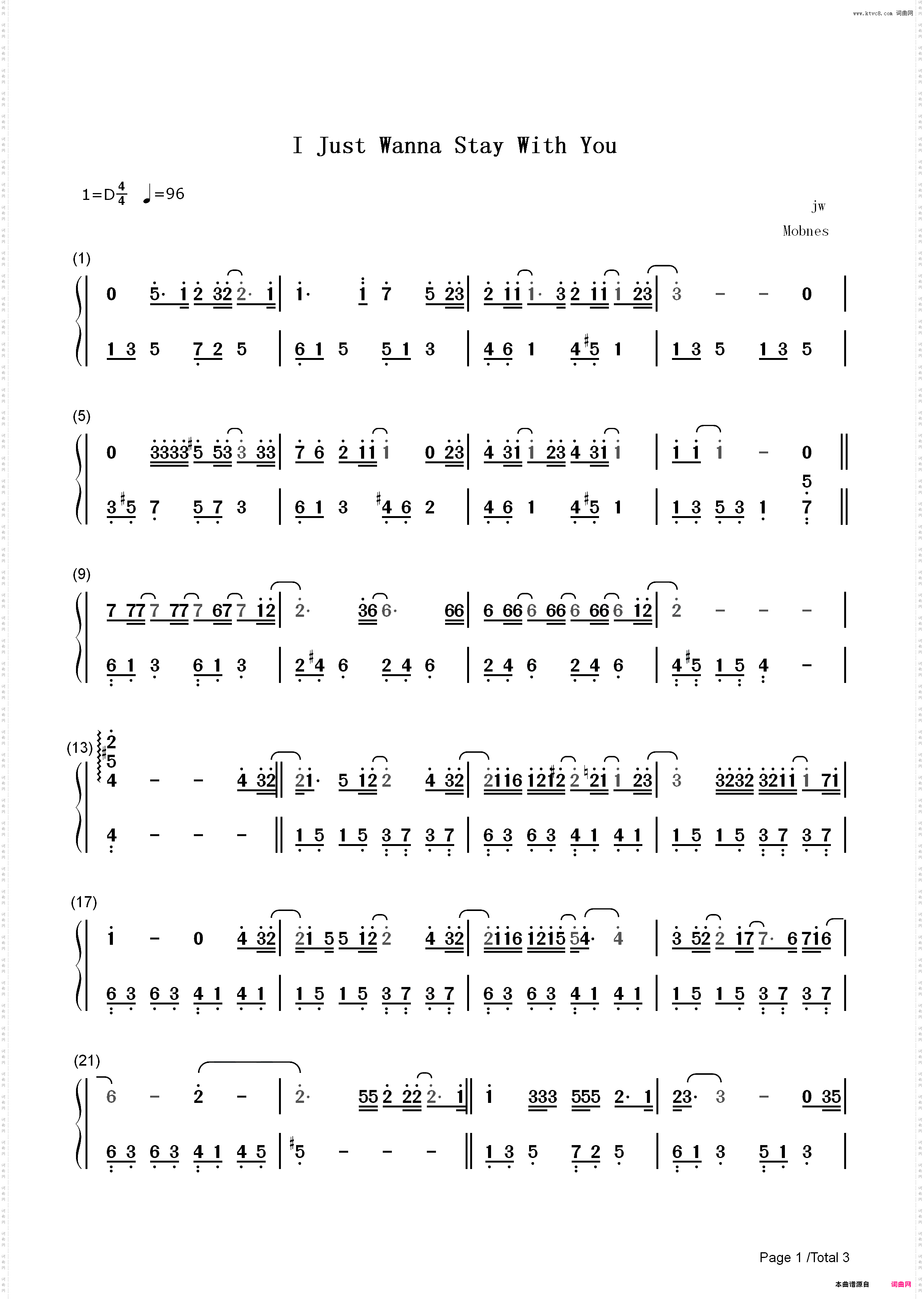 I Just Wanna Stay With You_简谱版