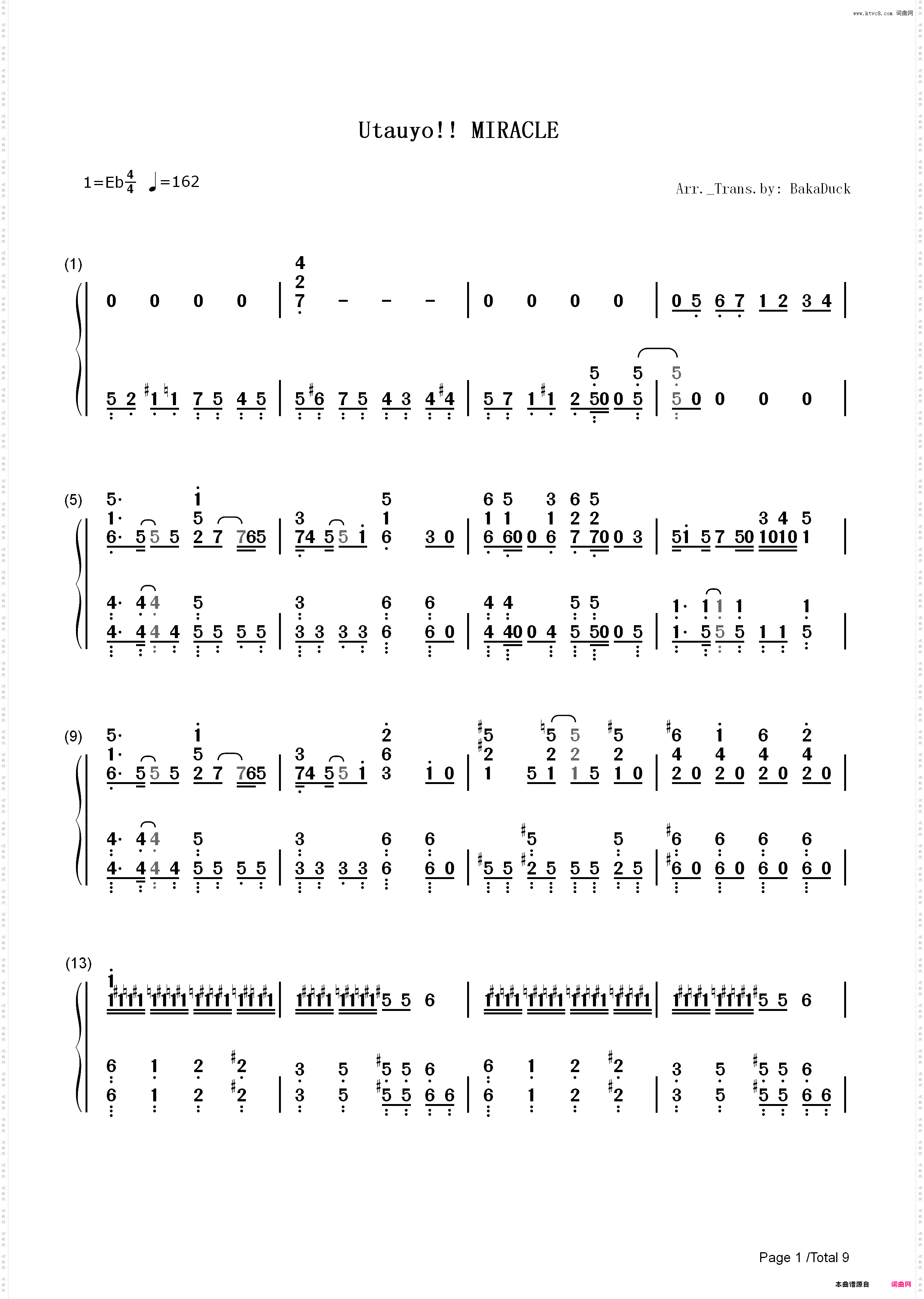 Utauyo!!MIRACLE-K-ON!!后期主题曲_简谱版