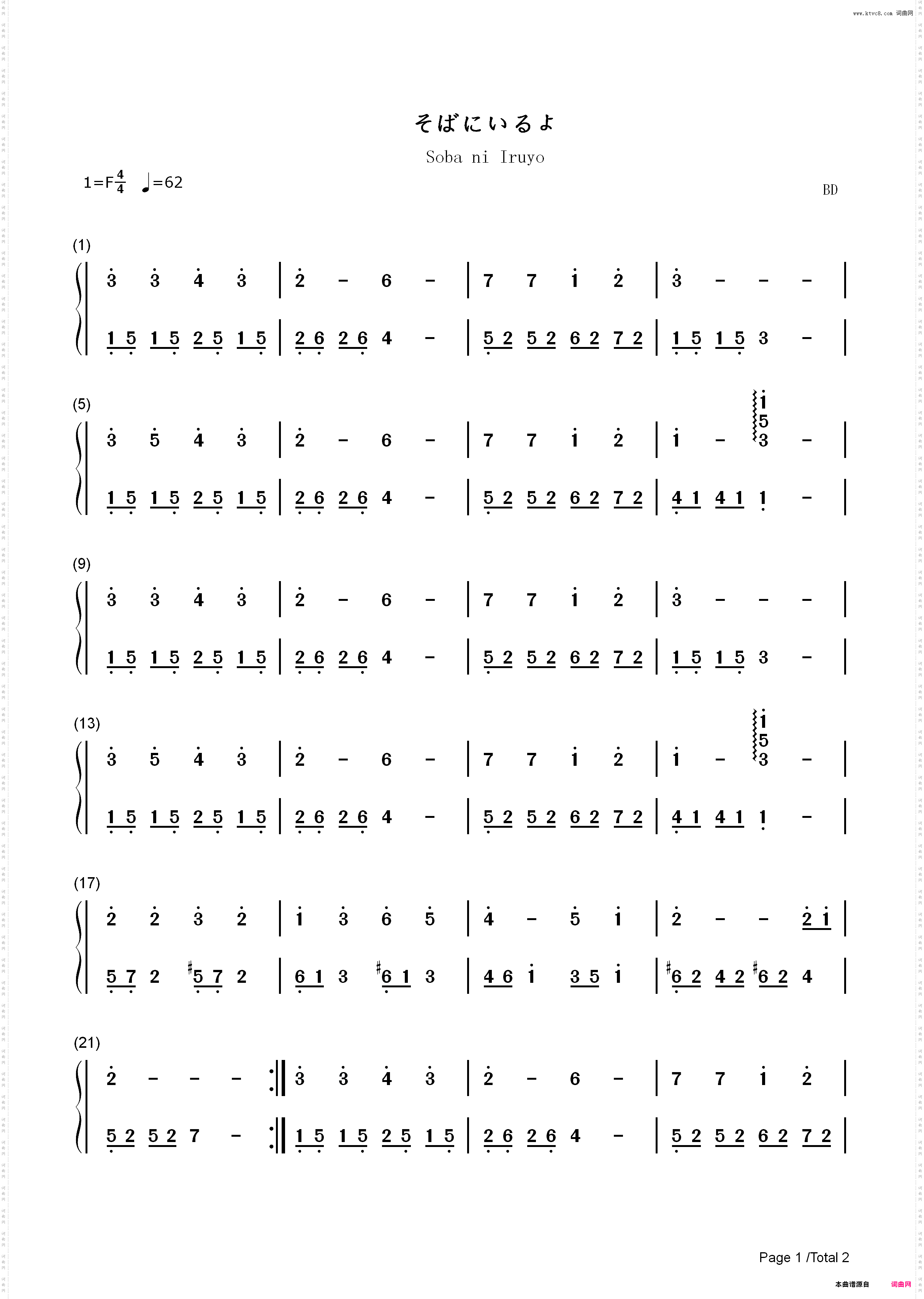そばにいるよ-实妹相伴的大泉君插曲_简谱版