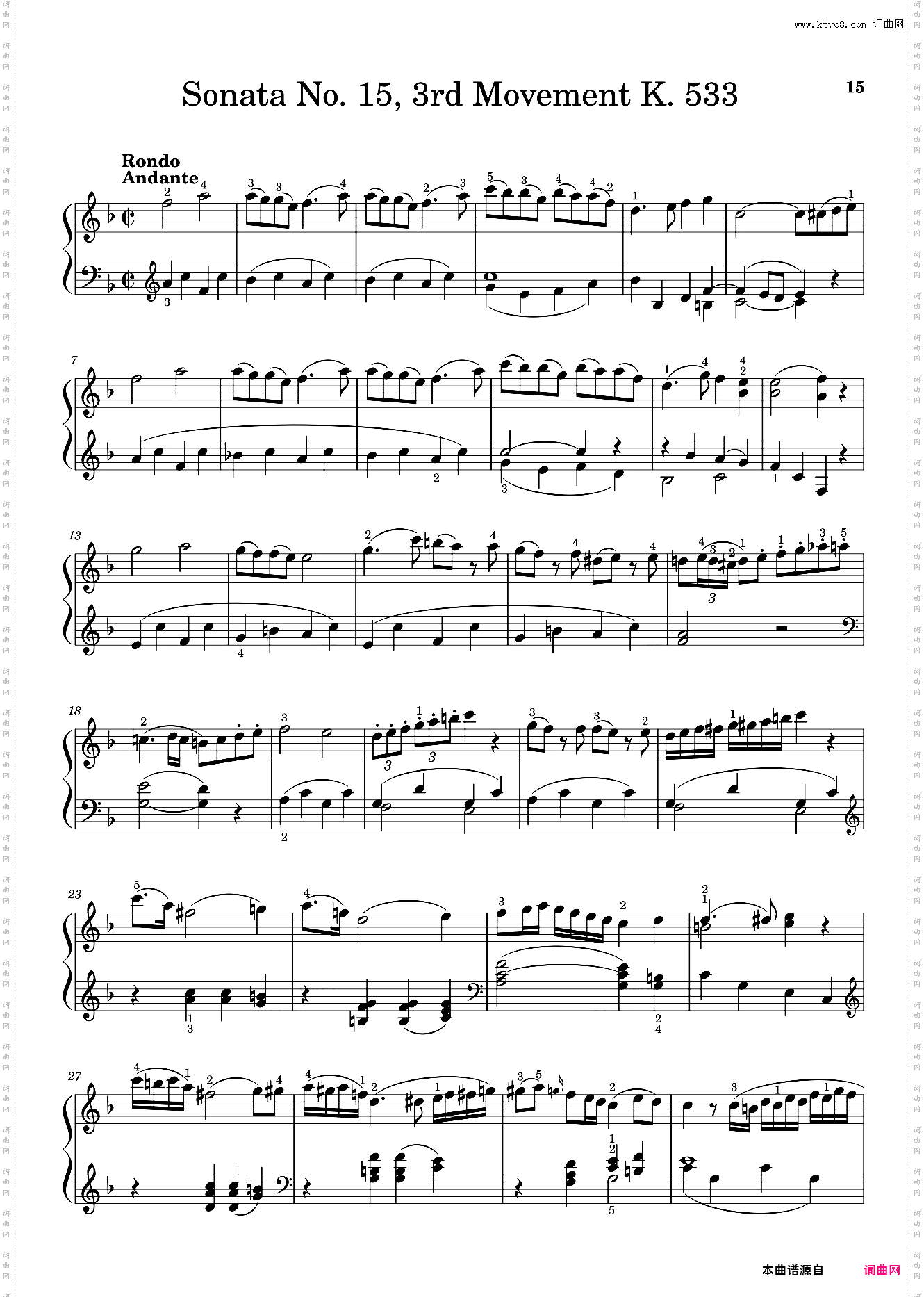 莫扎特第十五钢琴奏鸣曲 Sonata No· 15, 3rd Movement K· 533