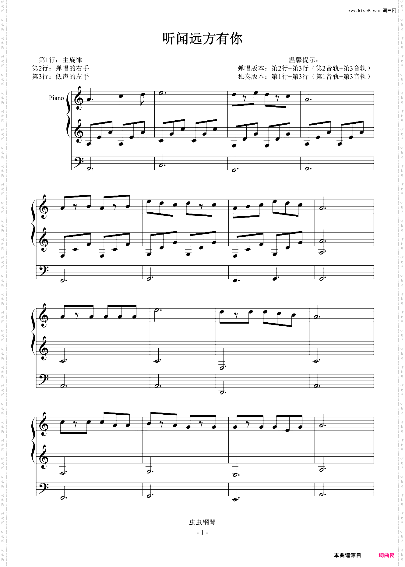 听闻远方有你 C调 弹唱+独奏 简易小汤3