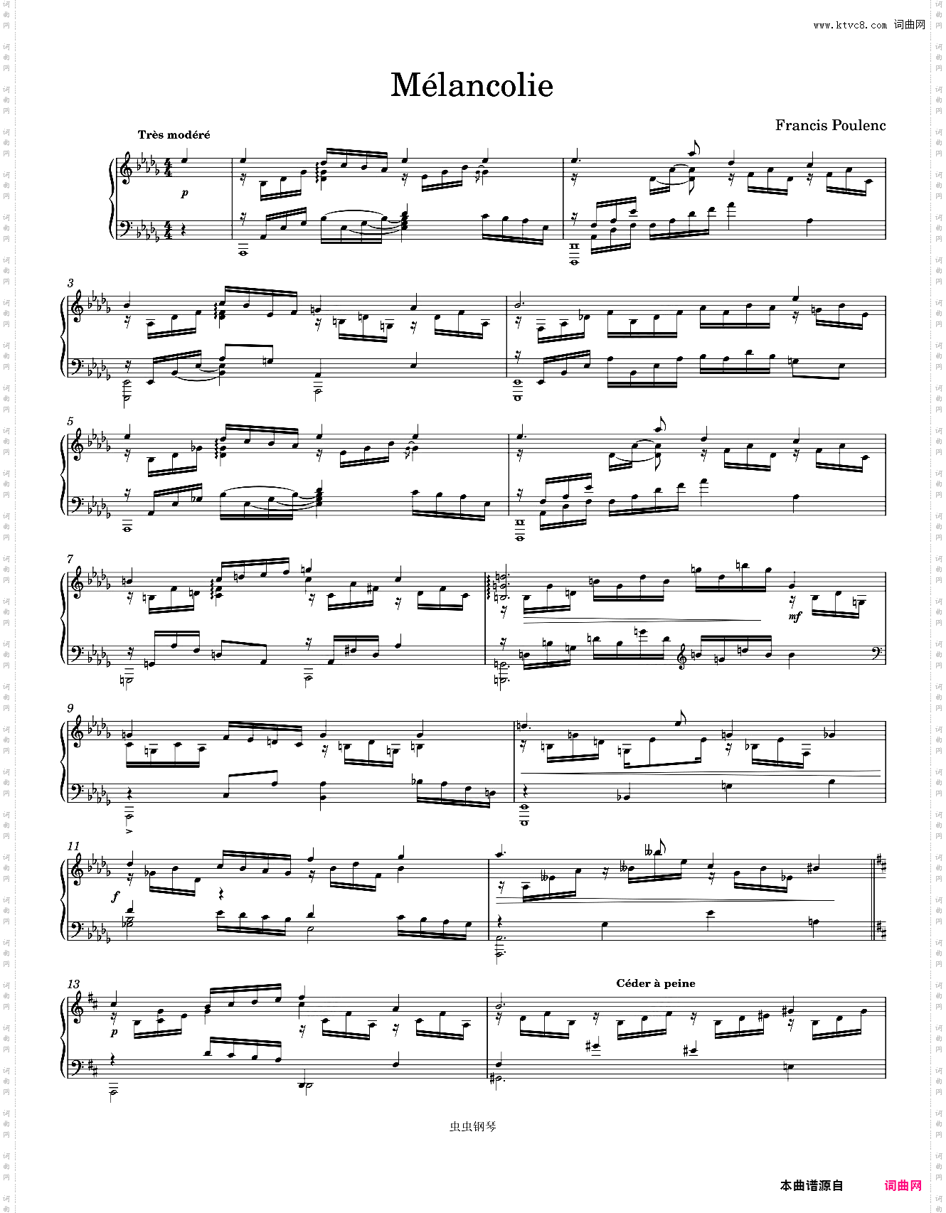 Poulenc Mélancolie Piano solo