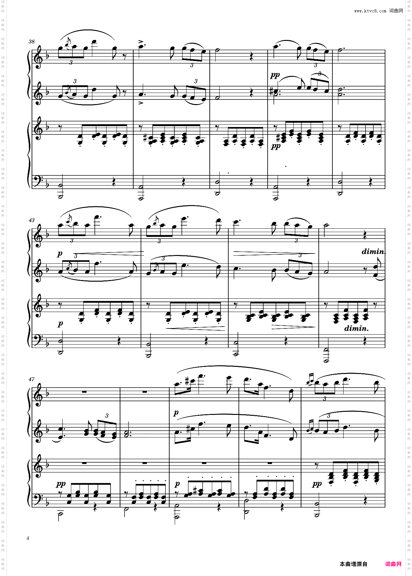 舒伯特-小夜曲-四手联弹-钢琴谱-Schubert-Op·90-No·11