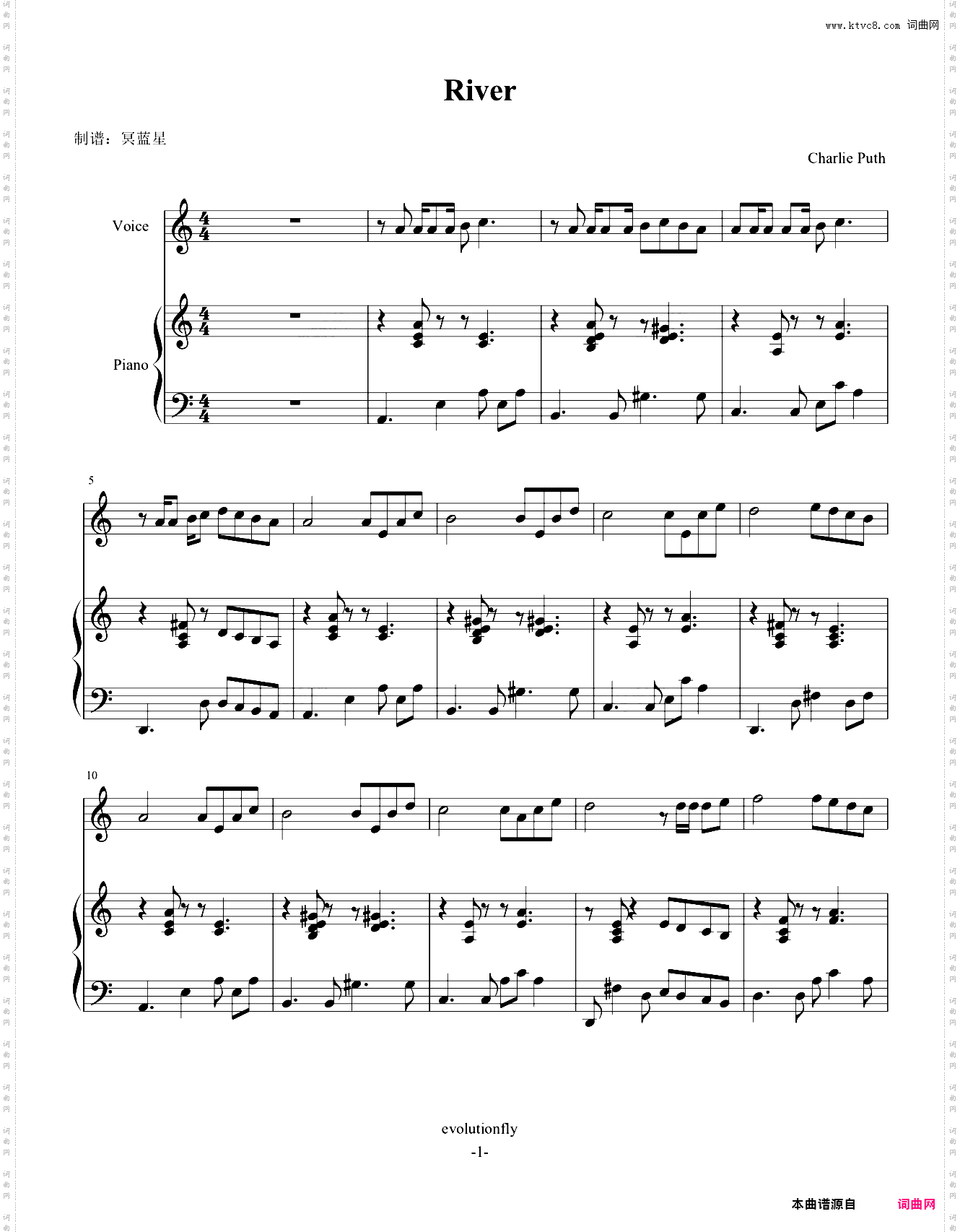 River-Charlie Puth-伴奏谱
